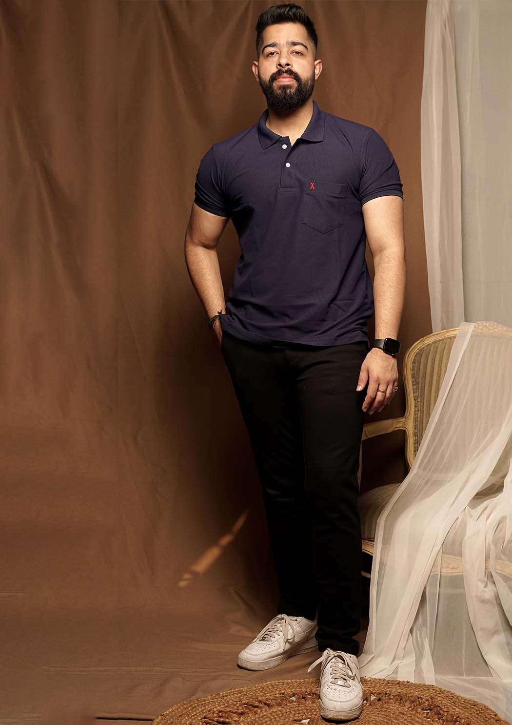 Men's Dark Blue Polo T-Shirt with Pocket