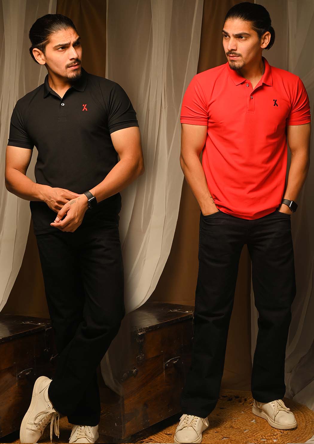 Polo T-shirt Combo (Black & Red)