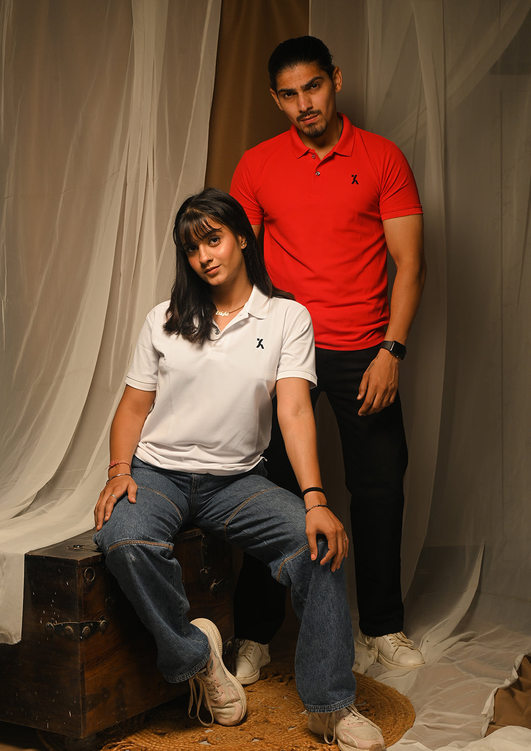 Polo T-shirt Combo (White & Red)