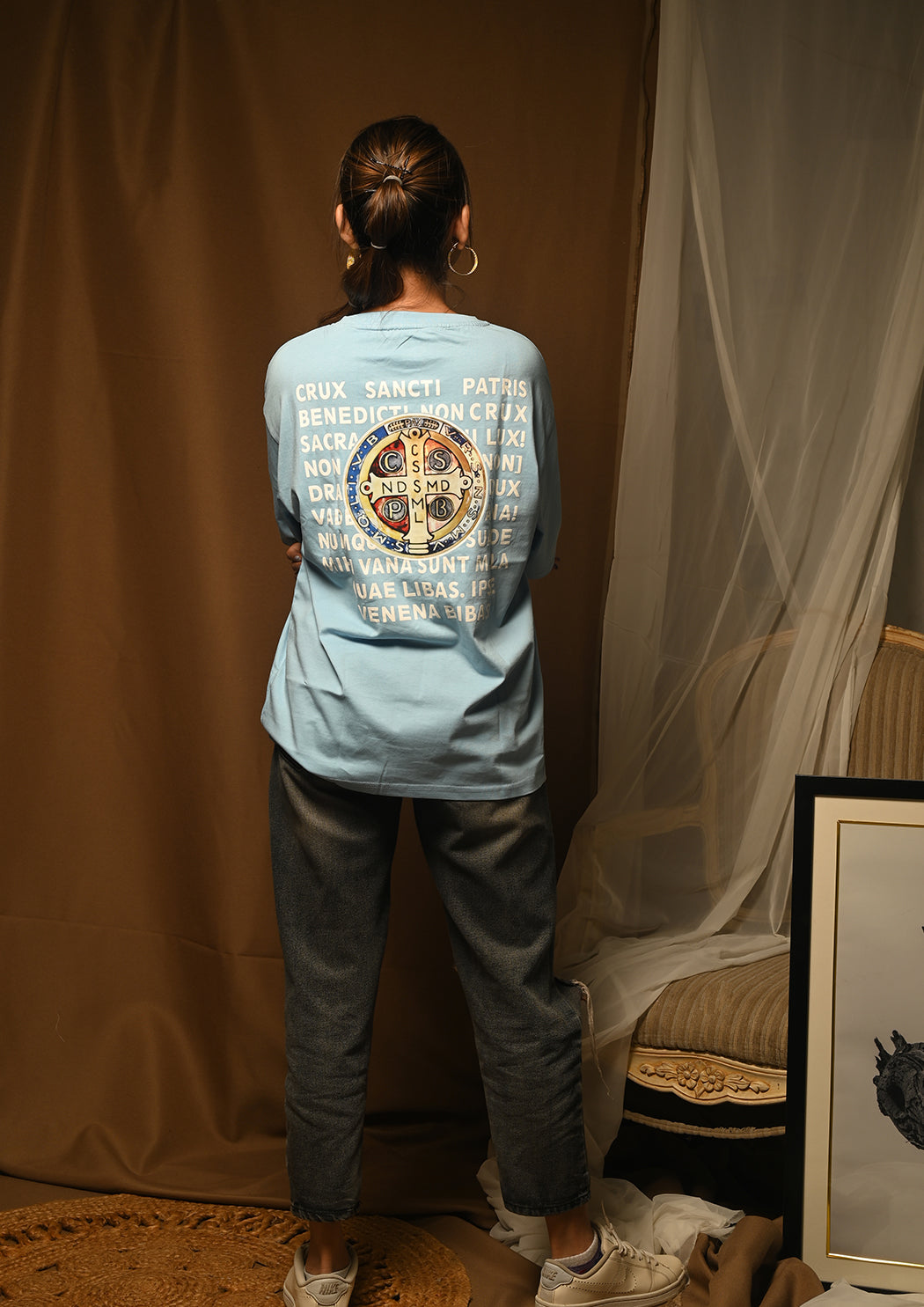 Women CSSML NDSMD Cross Printed Drop Shoulder T-shirt