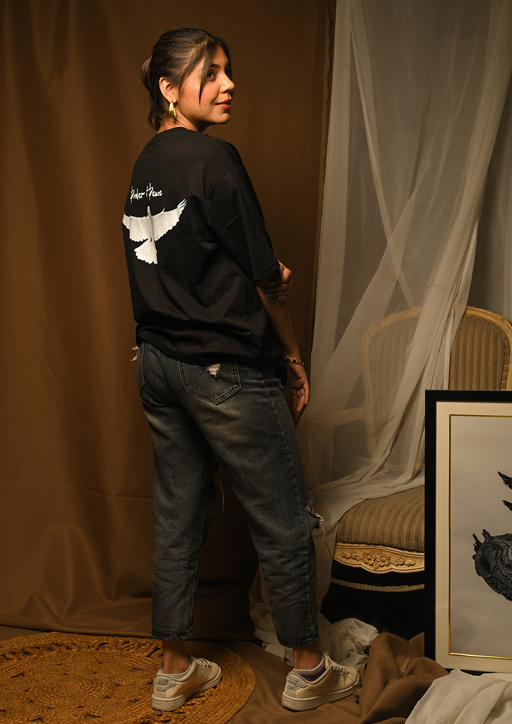 Women Power Of Peace Drop Shoulder T-shirt