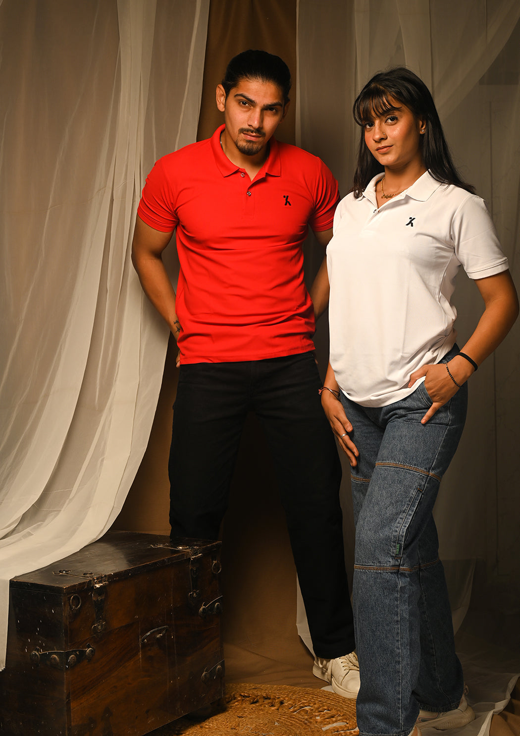 Polo T-shirt Combo (White & Red)