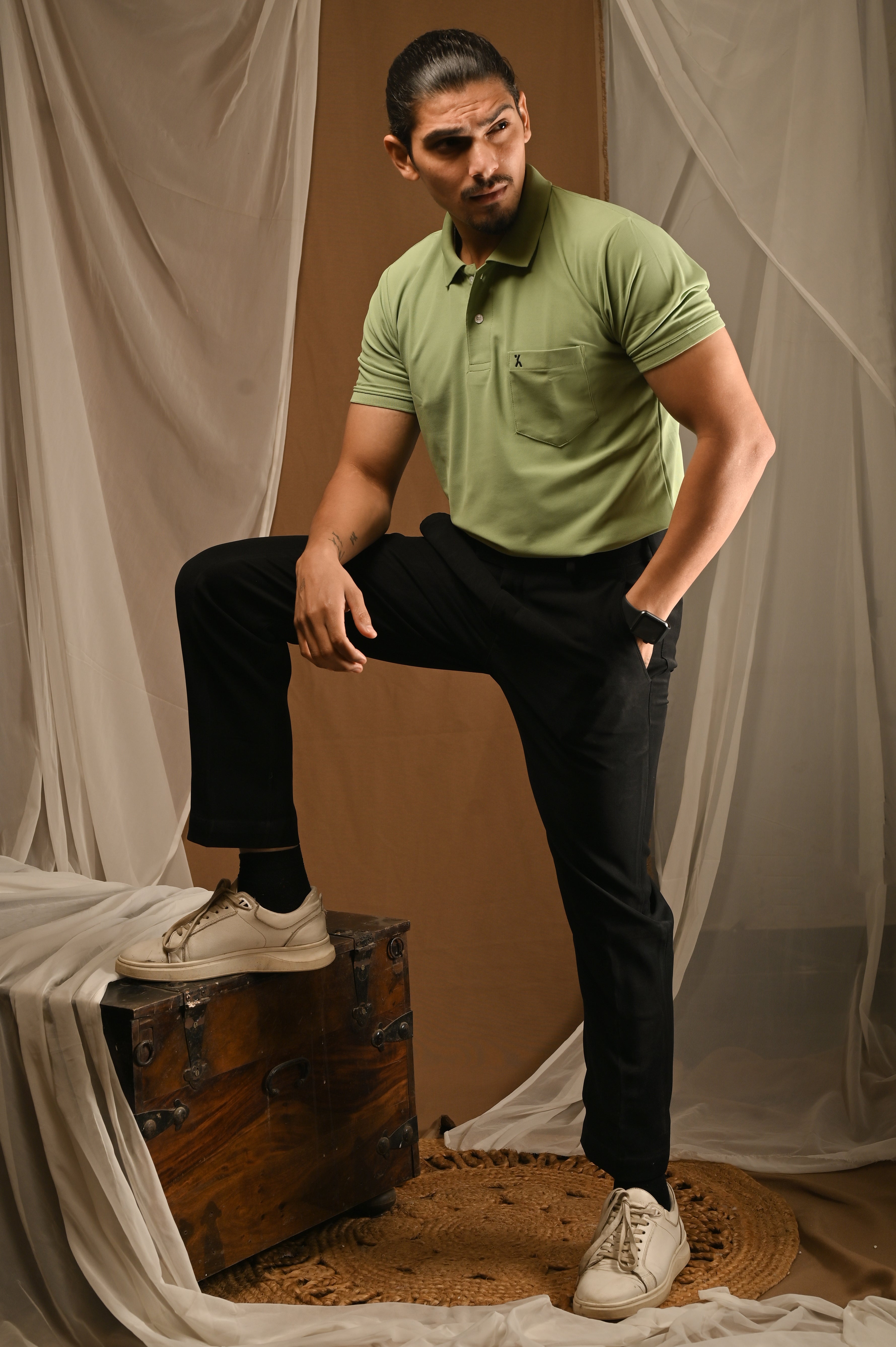 Men's Light Green Polo T-Shirt with Pocket