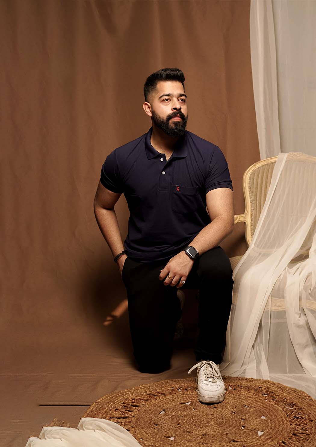 Men's Dark Blue Polo T-Shirt with Pocket