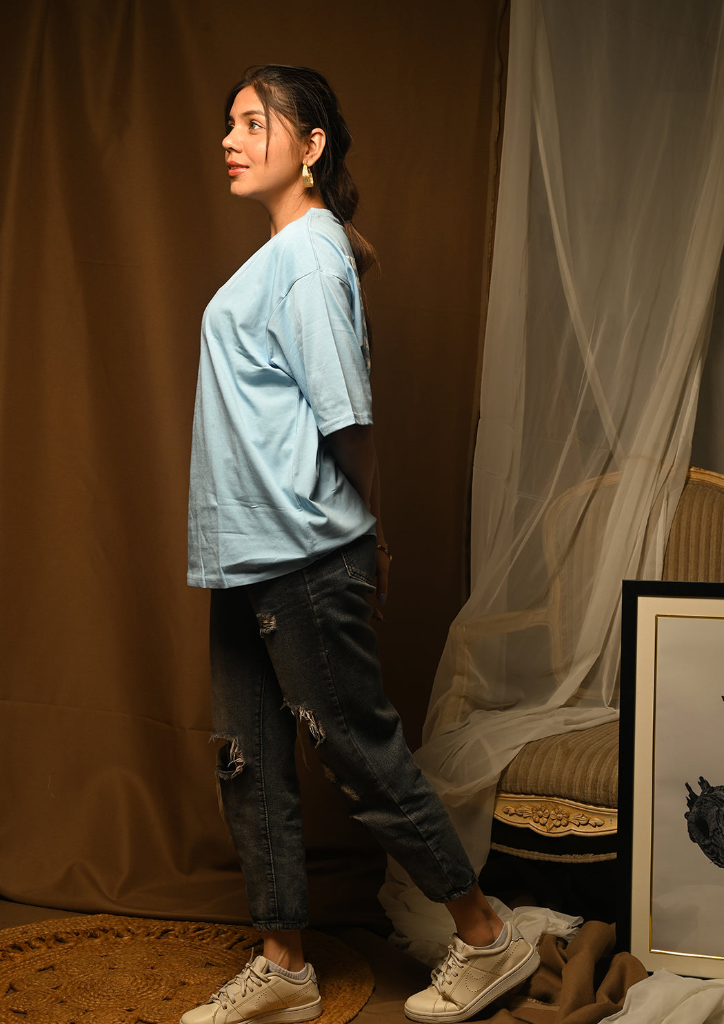 Women CSSML NDSMD Cross Printed Drop Shoulder T-shirt