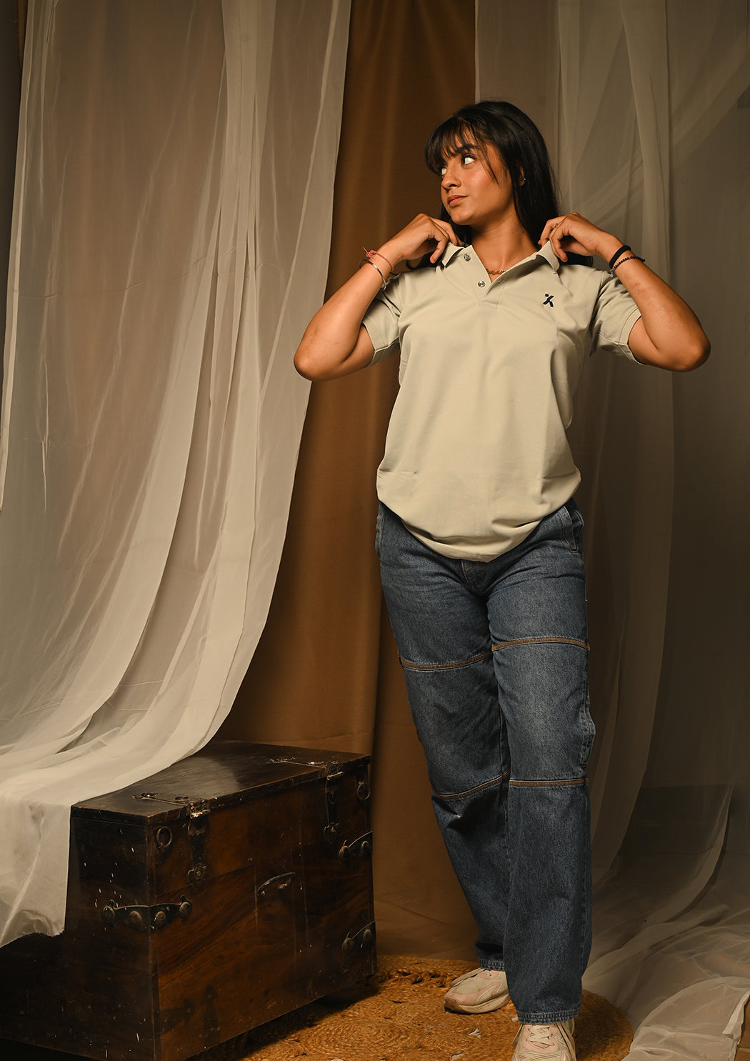 Women Grey Polo T-shirt