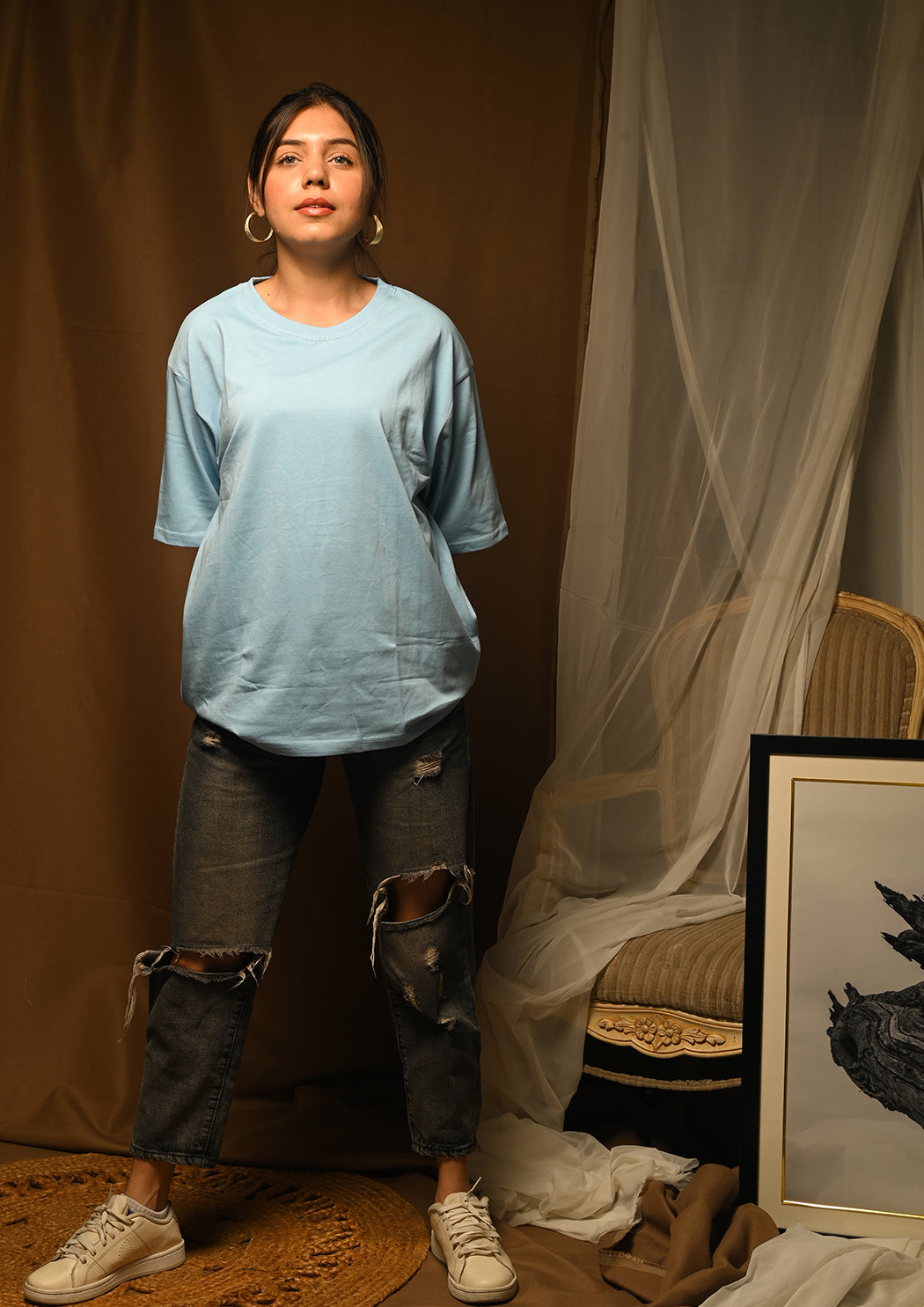 Women CSSML NDSMD Cross Printed Drop Shoulder T-shirt