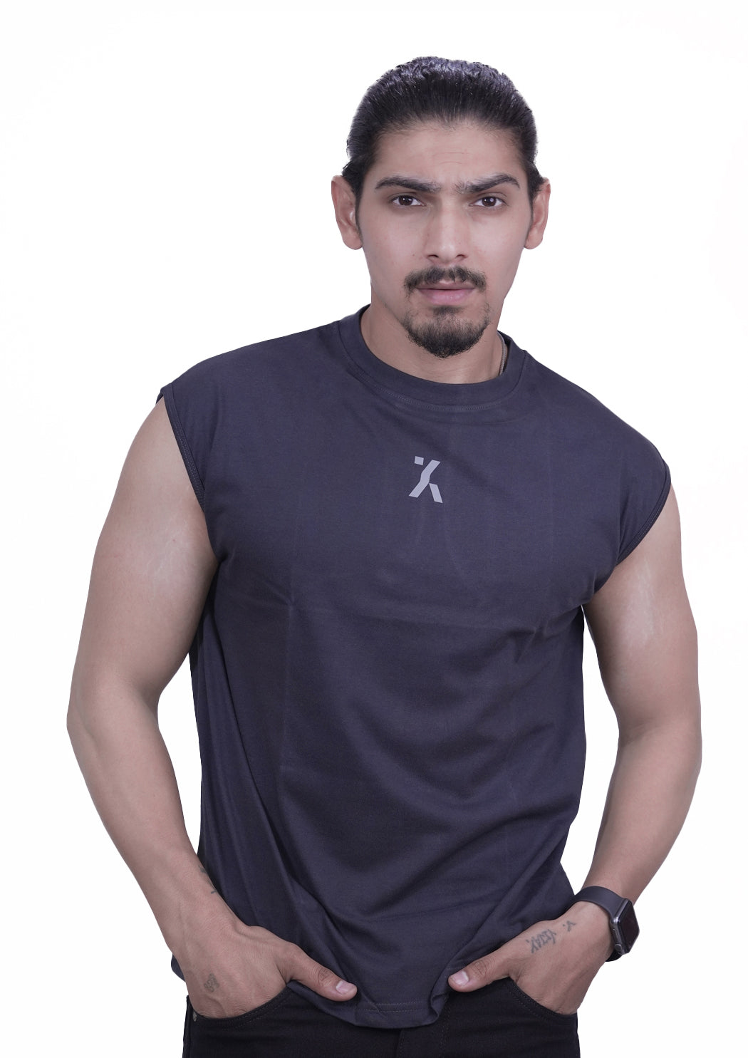 Plain Dark Grey Cap Sleeves T-shirt