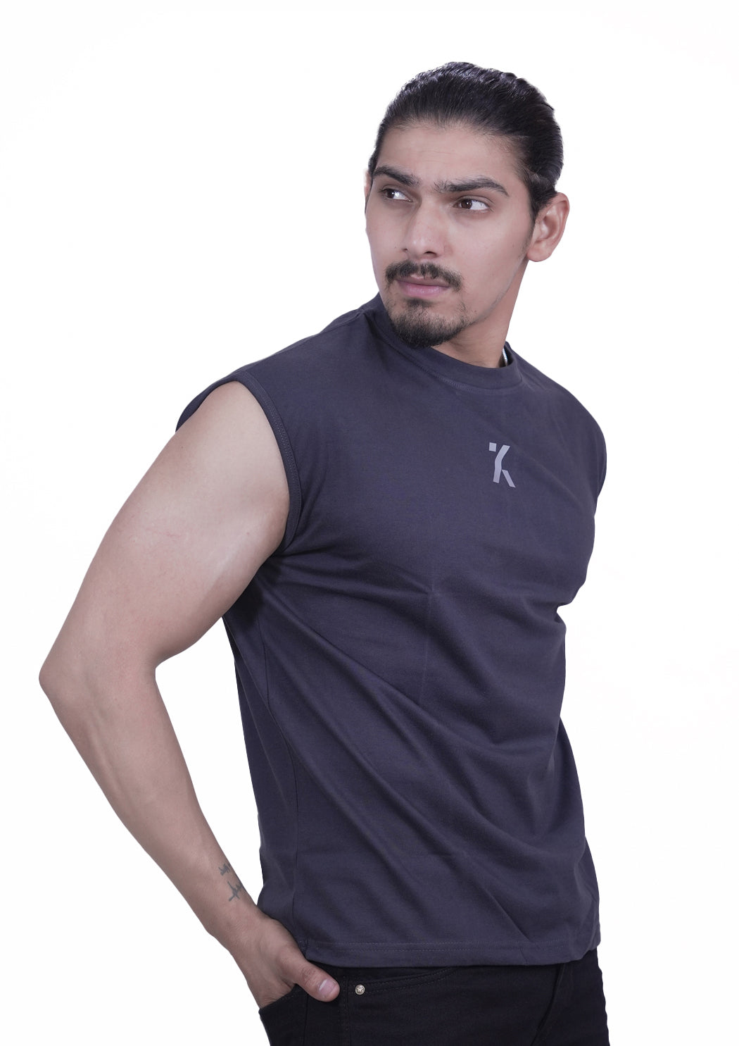 Plain Dark Grey Cap Sleeves T-shirt