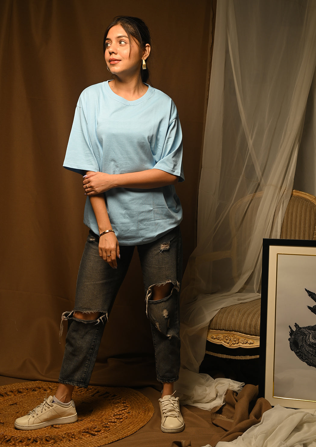 Women CSSML NDSMD Cross Printed Drop Shoulder T-shirt