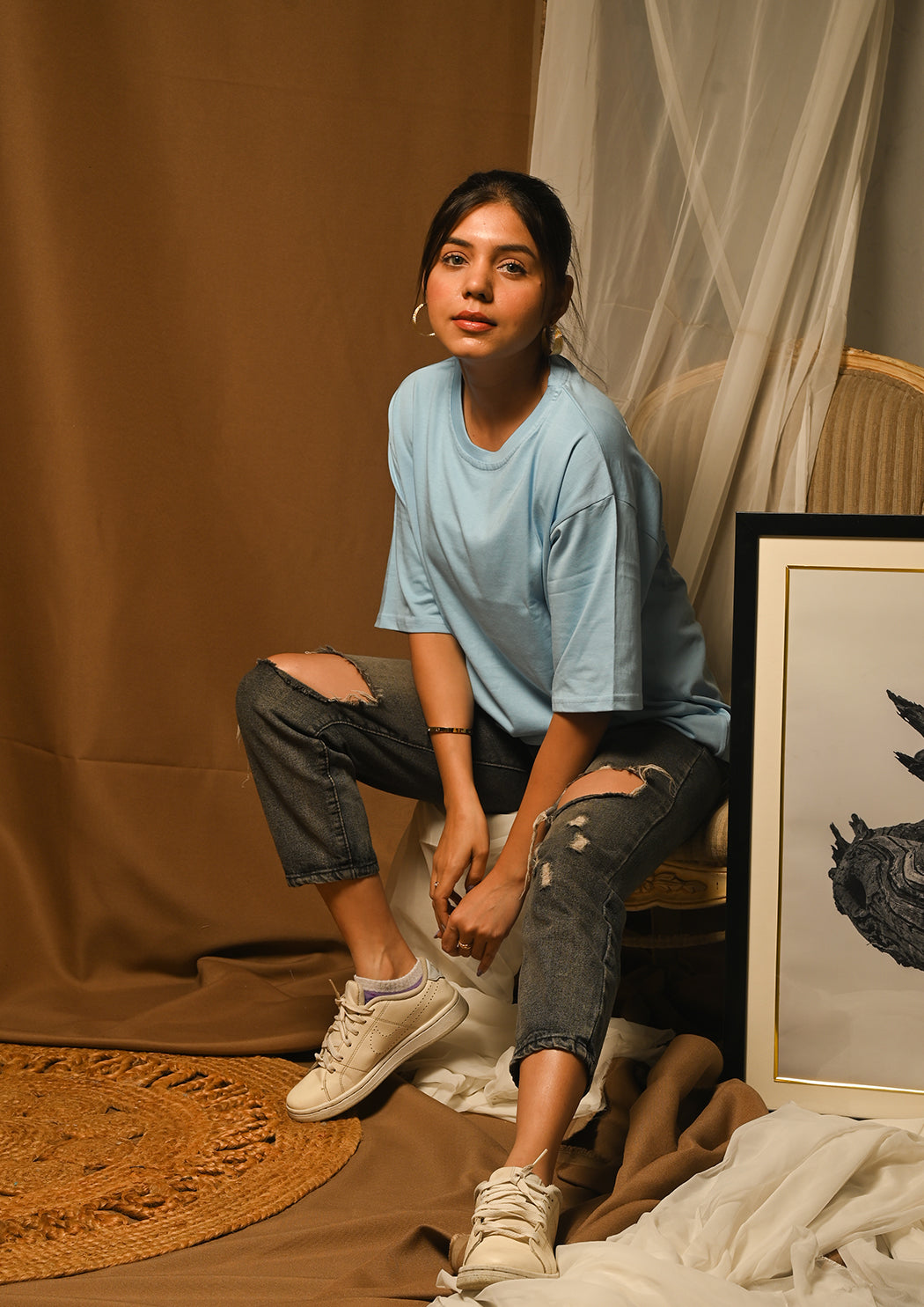 Women CSSML NDSMD Cross Printed Drop Shoulder T-shirt