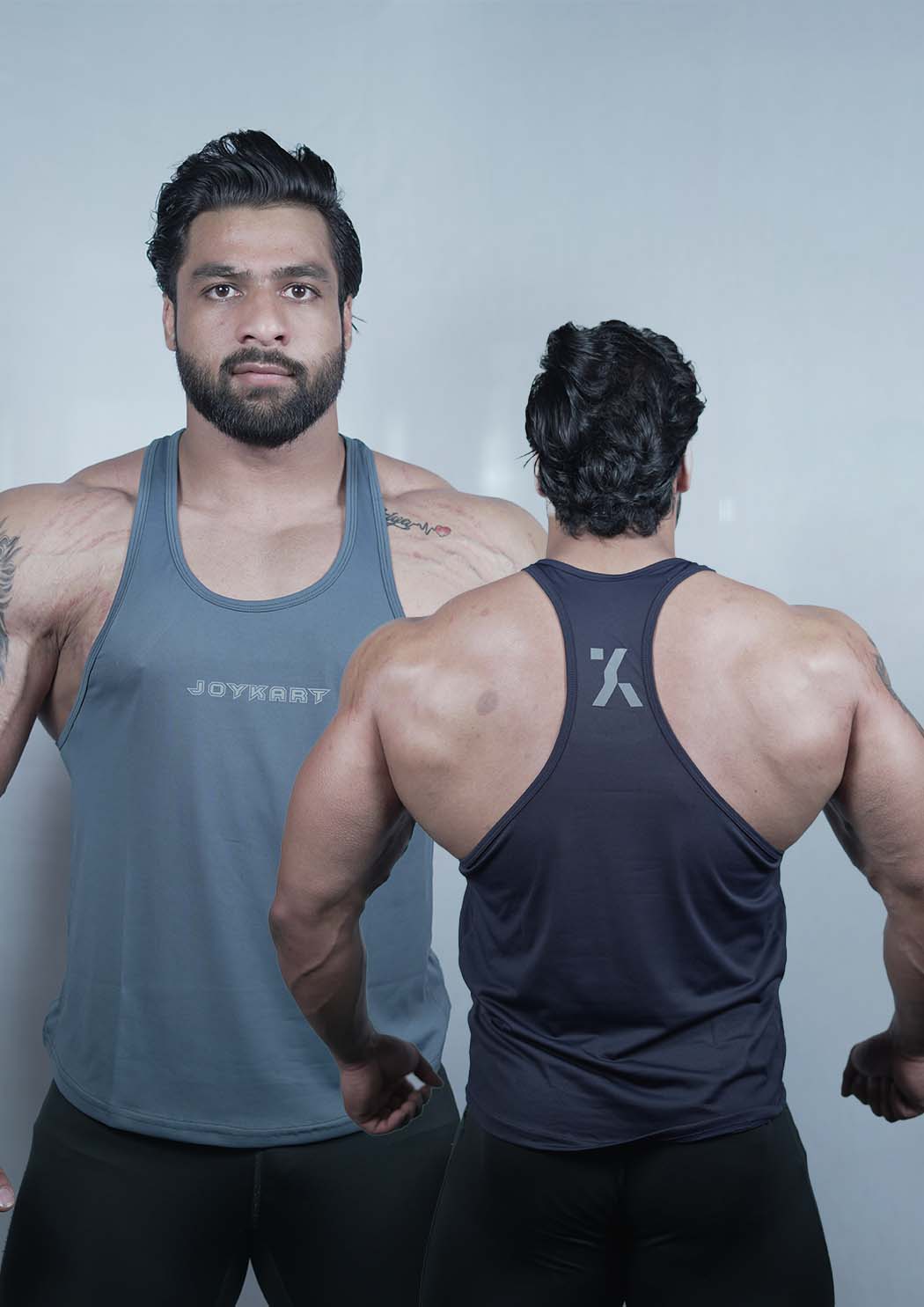 Grey & Blue Premium Stringer Vest Combo