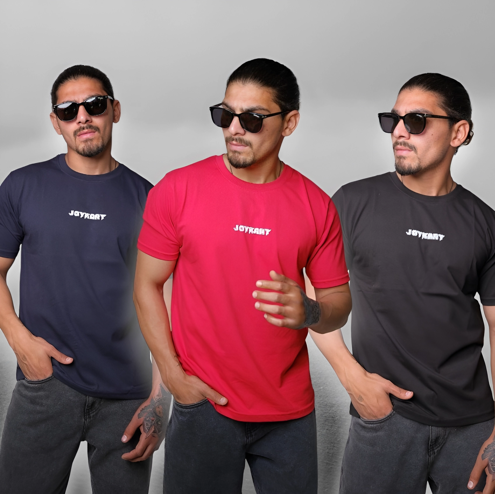 JOYKART ROUND NECK SLIM FIT MEN'S T-SHIRT ( Dark blue , Red , Black )