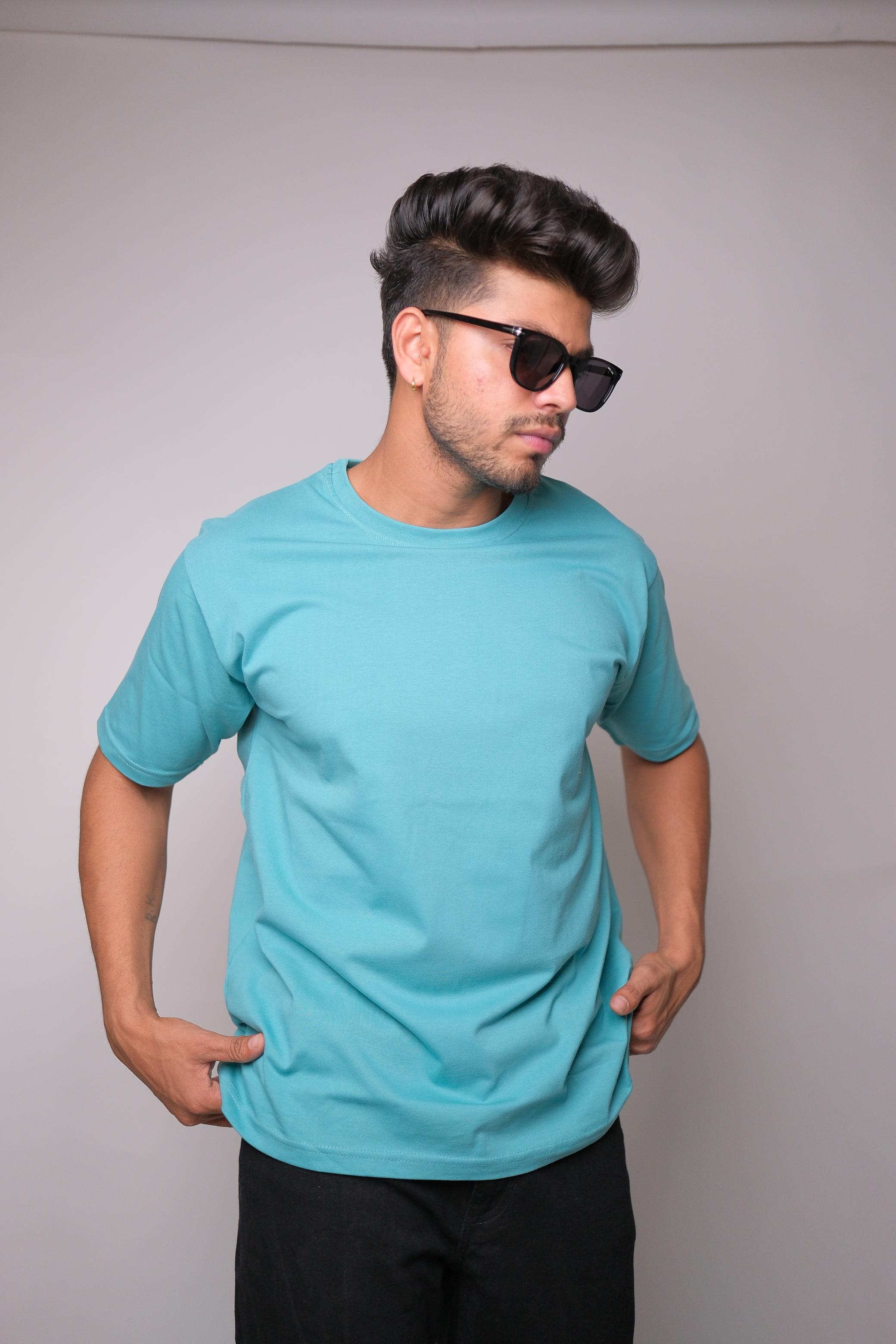 SEA GREEN ROUND NECK SLIM FIT MEN'S T-SHIRT