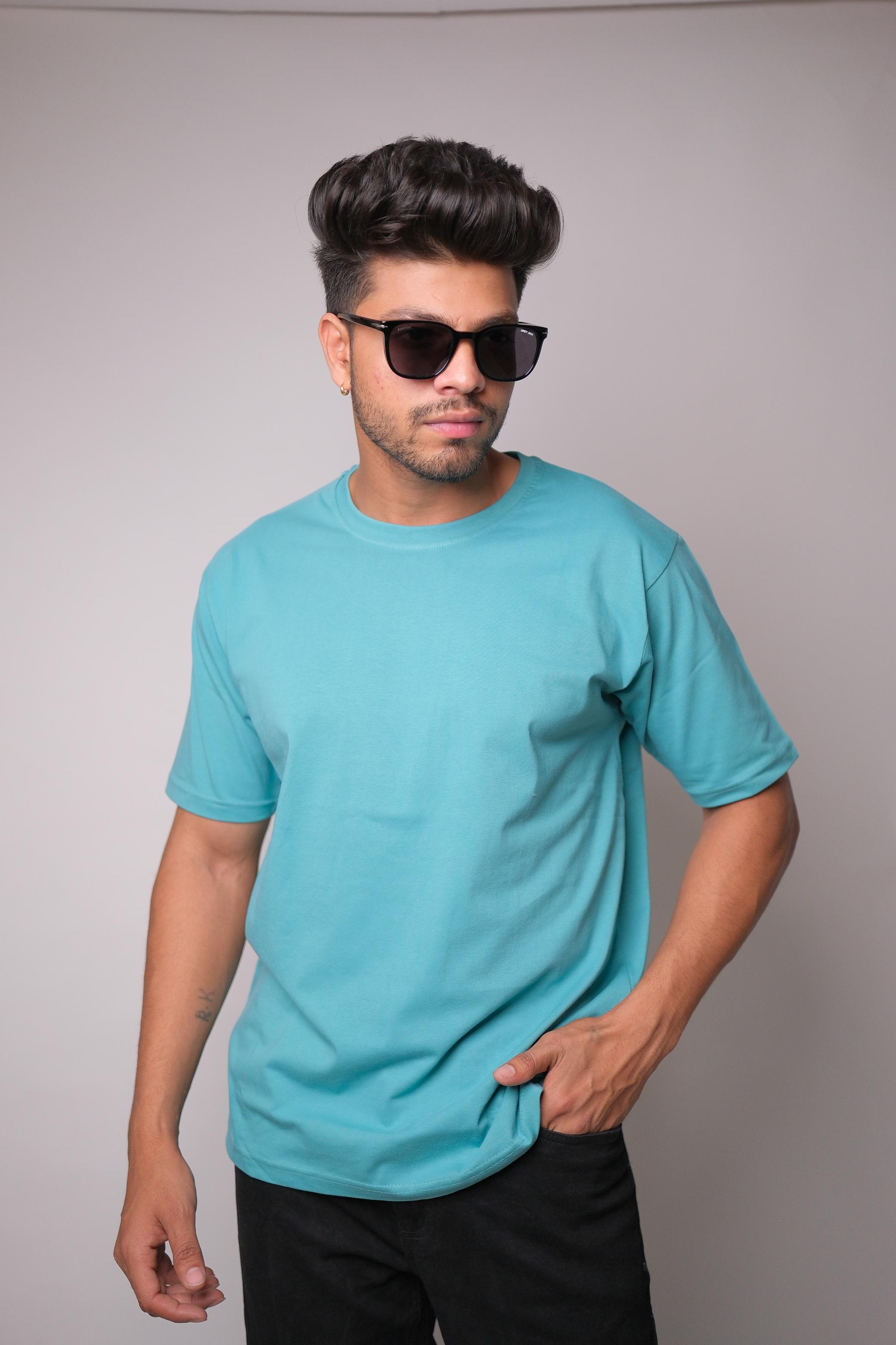 SEA GREEN ROUND NECK SLIM FIT MEN'S T-SHIRT