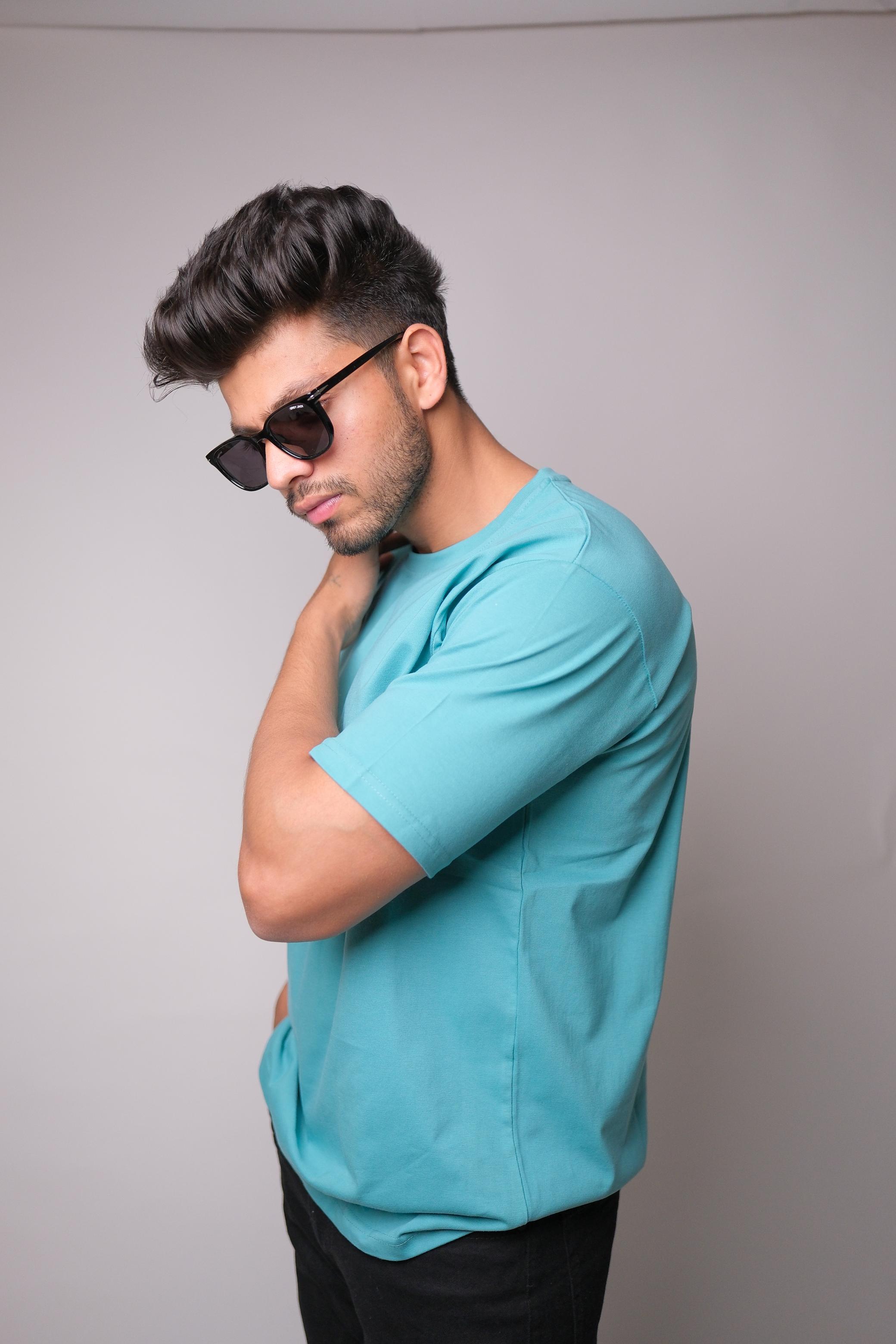 SEA GREEN ROUND NECK SLIM FIT MEN'S T-SHIRT