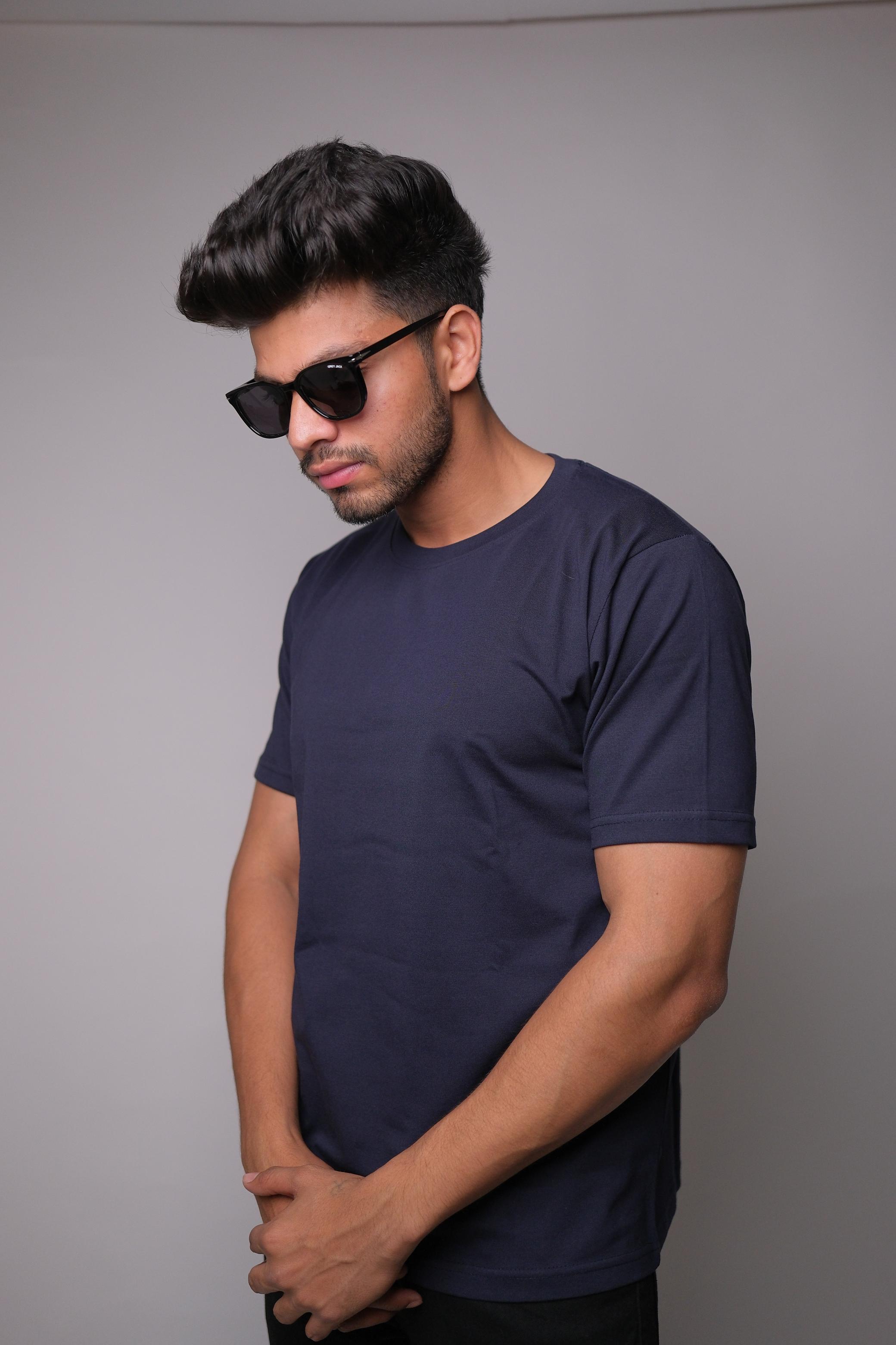 DARK BLUE ROUND NECK SLIM FIT MEN'S T-SHIRT