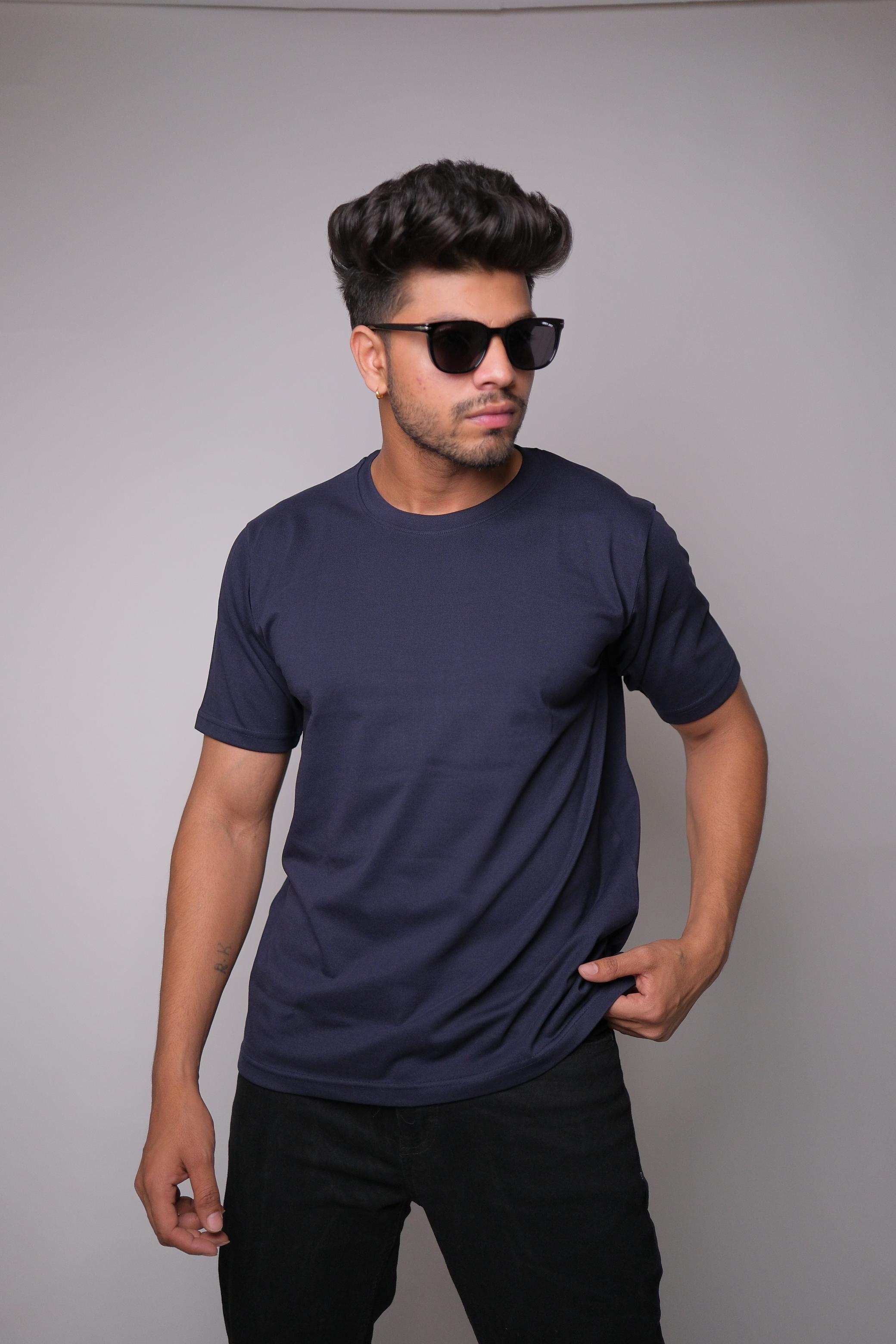 DARK BLUE ROUND NECK SLIM FIT MEN'S T-SHIRT