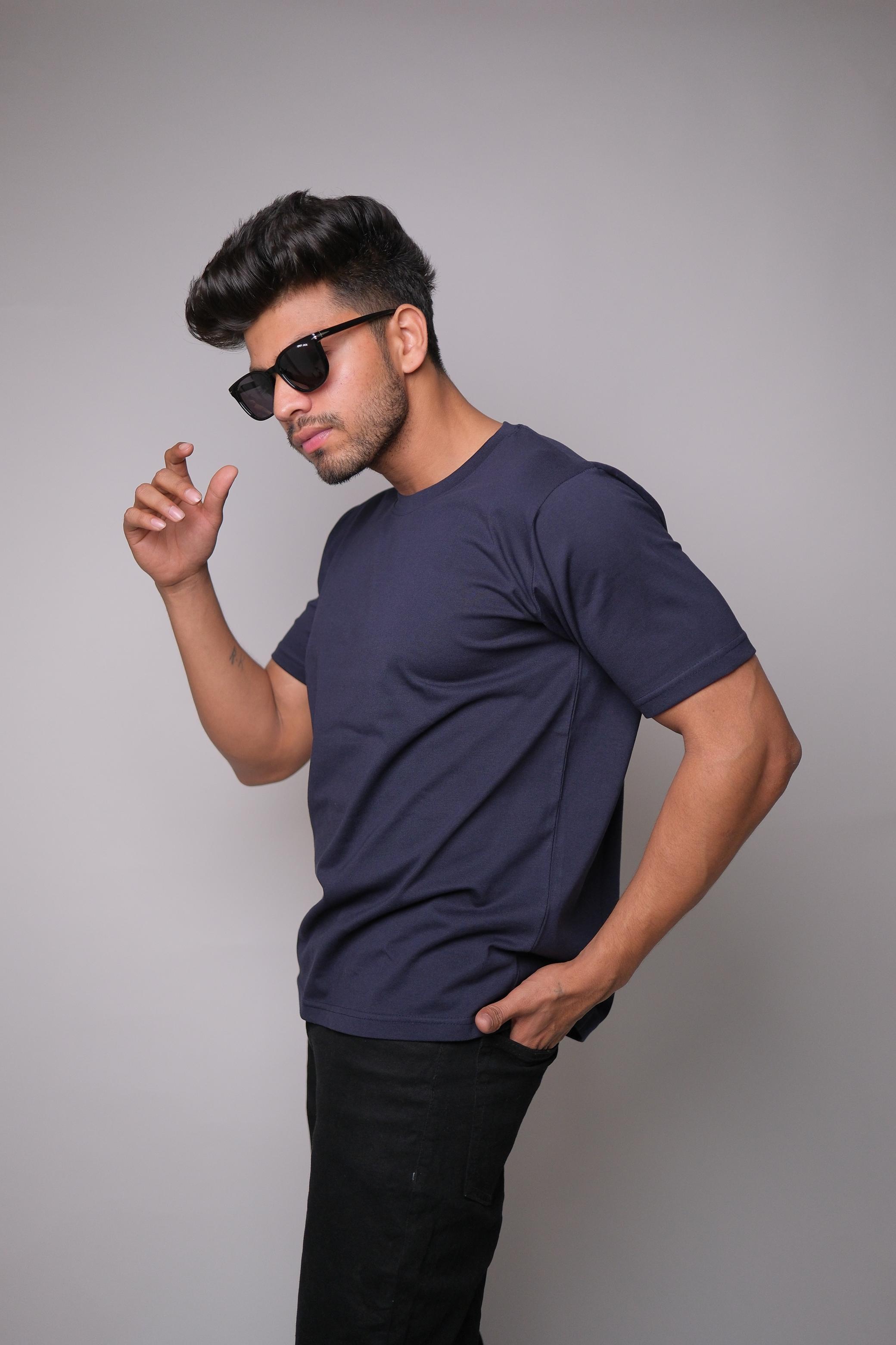 DARK BLUE ROUND NECK SLIM FIT MEN'S T-SHIRT