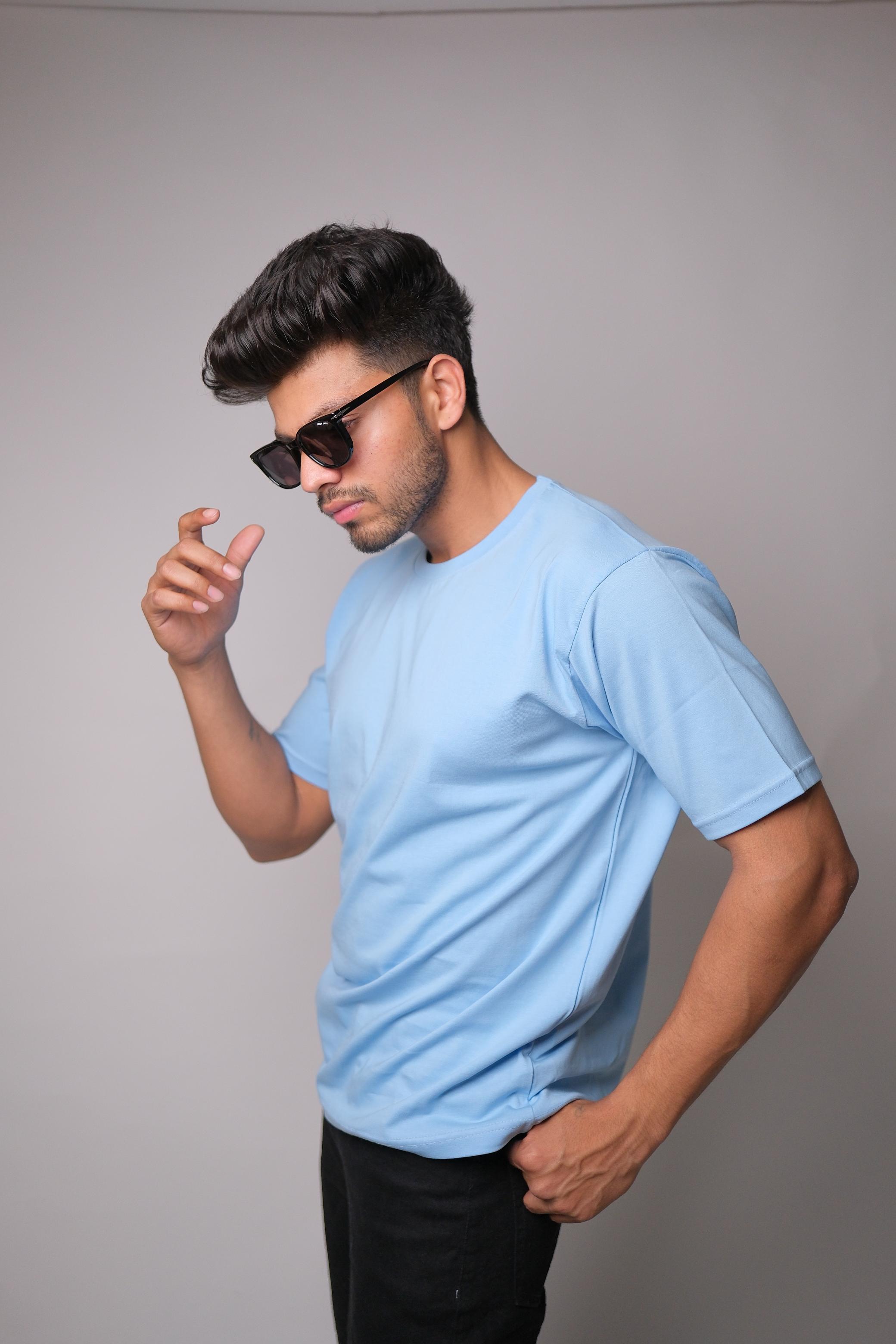 SKY BLUE ROUND NECK SLIM FIT MEN'S T-SHIRT