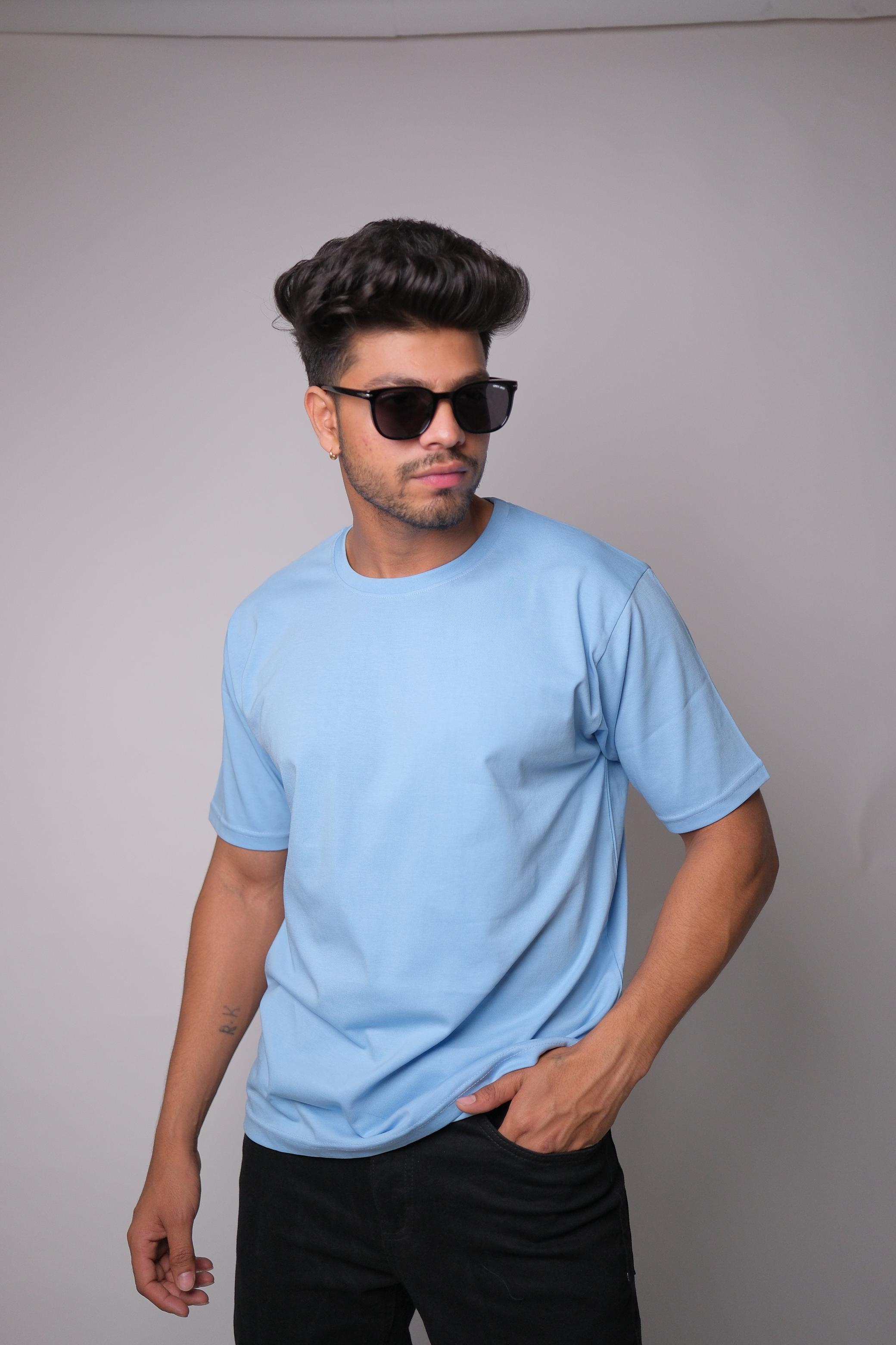 SKY BLUE ROUND NECK SLIM FIT MEN'S T-SHIRT