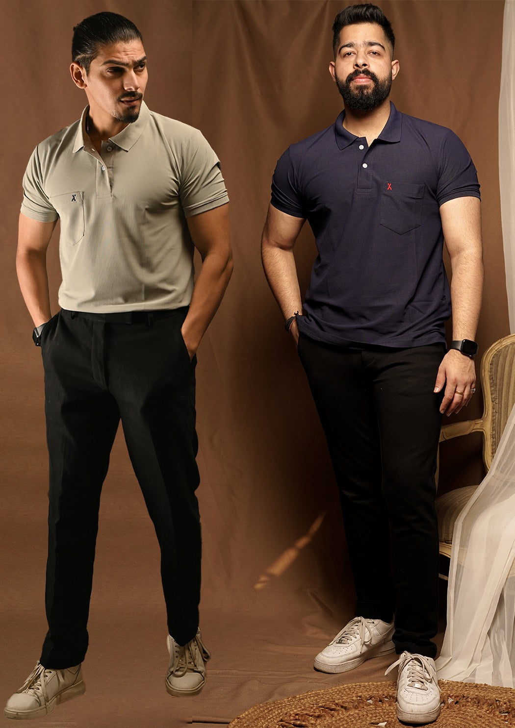 Polo T-shirt with Pocket Combo (Grey & dark Blue)