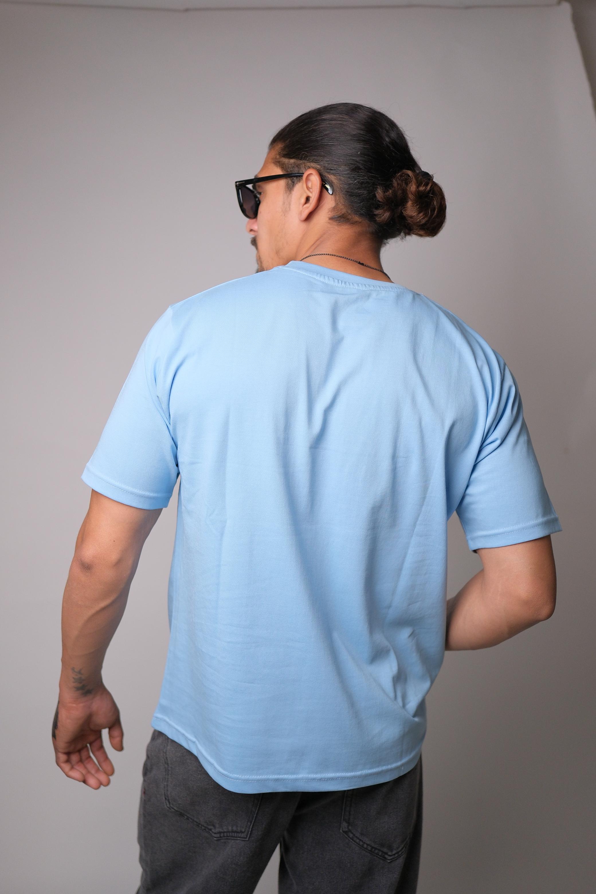 JOYKART SKY BLUE ROUND NECK SLIM FIT MEN'S T-SHIRT
