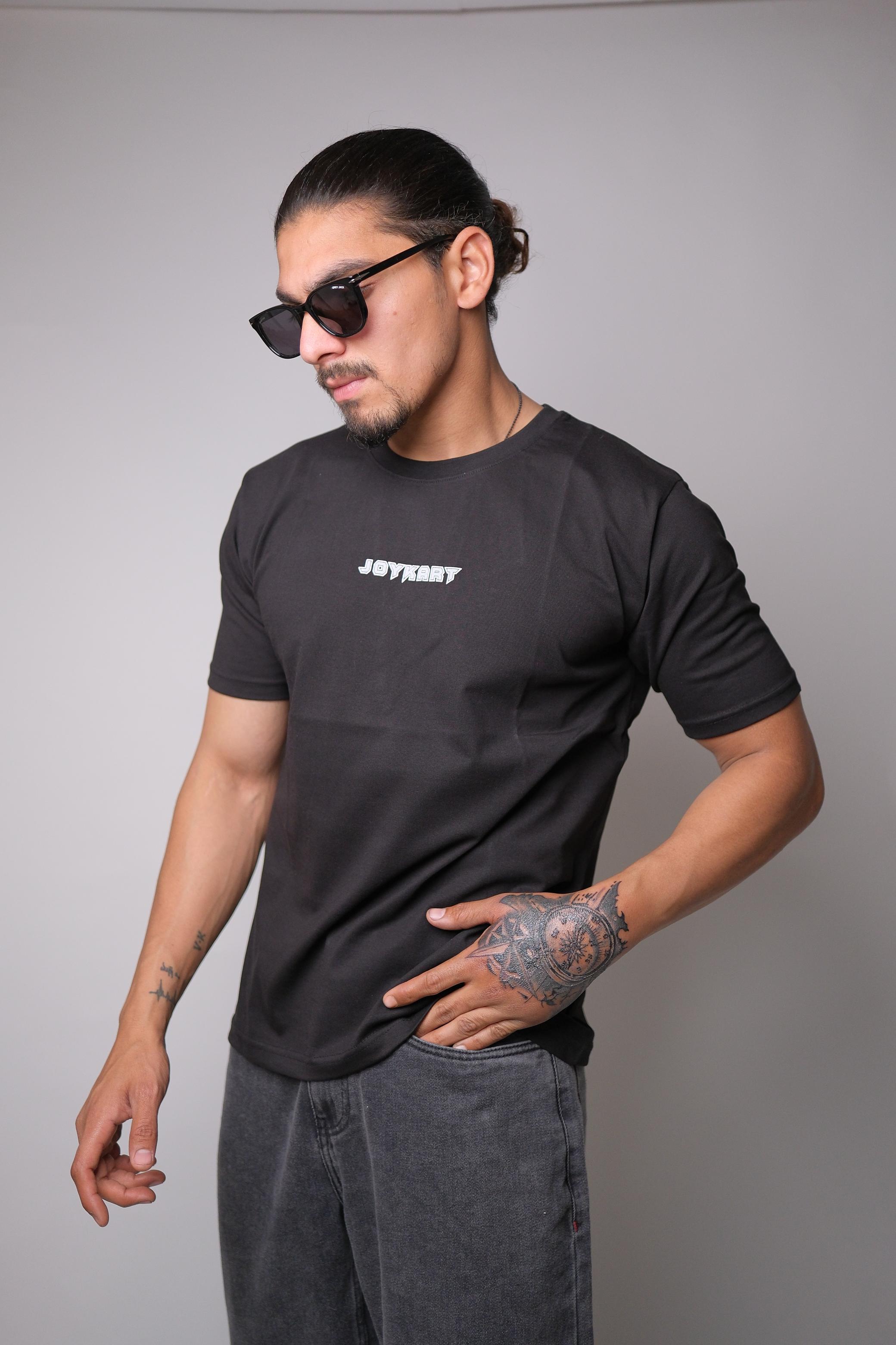 JOYKART BLACK ROUND NECK SLIM FIT MEN'S T-SHIRT