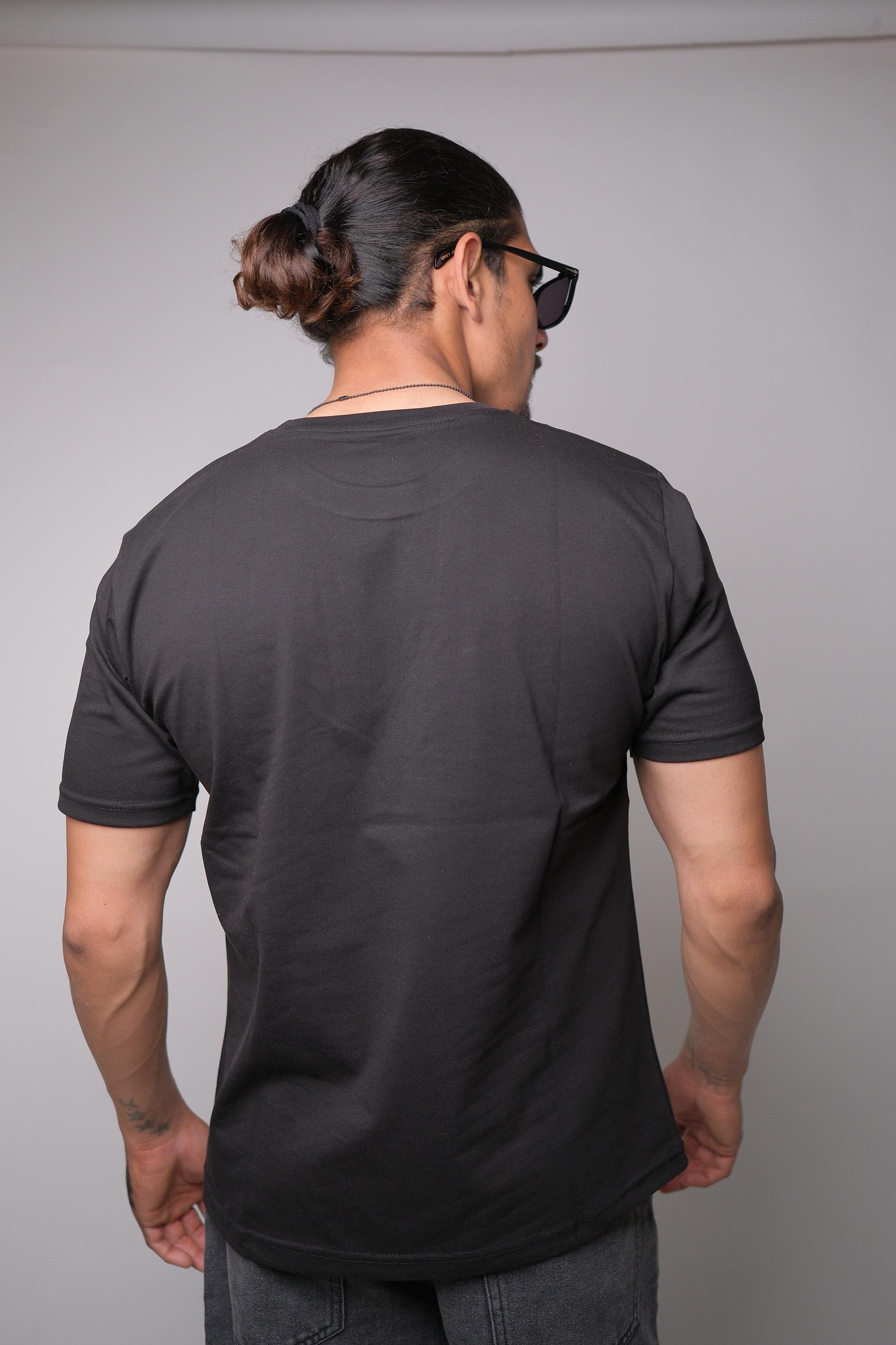 JOYKART BLACK ROUND NECK SLIM FIT MEN'S T-SHIRT