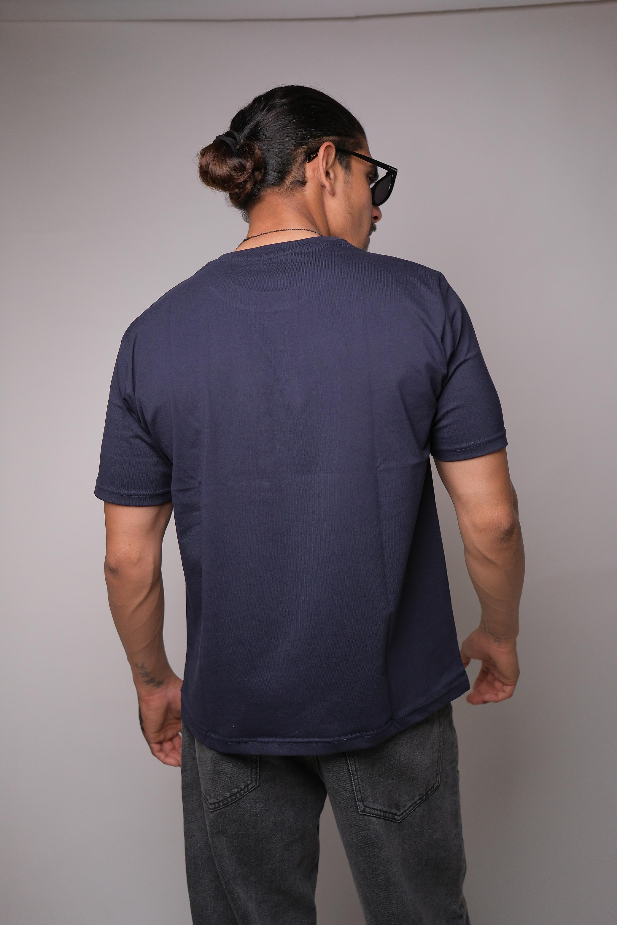 JOYKART DARK BLUE ROUND NECK SLIM FIT MEN'S T-SHIRT