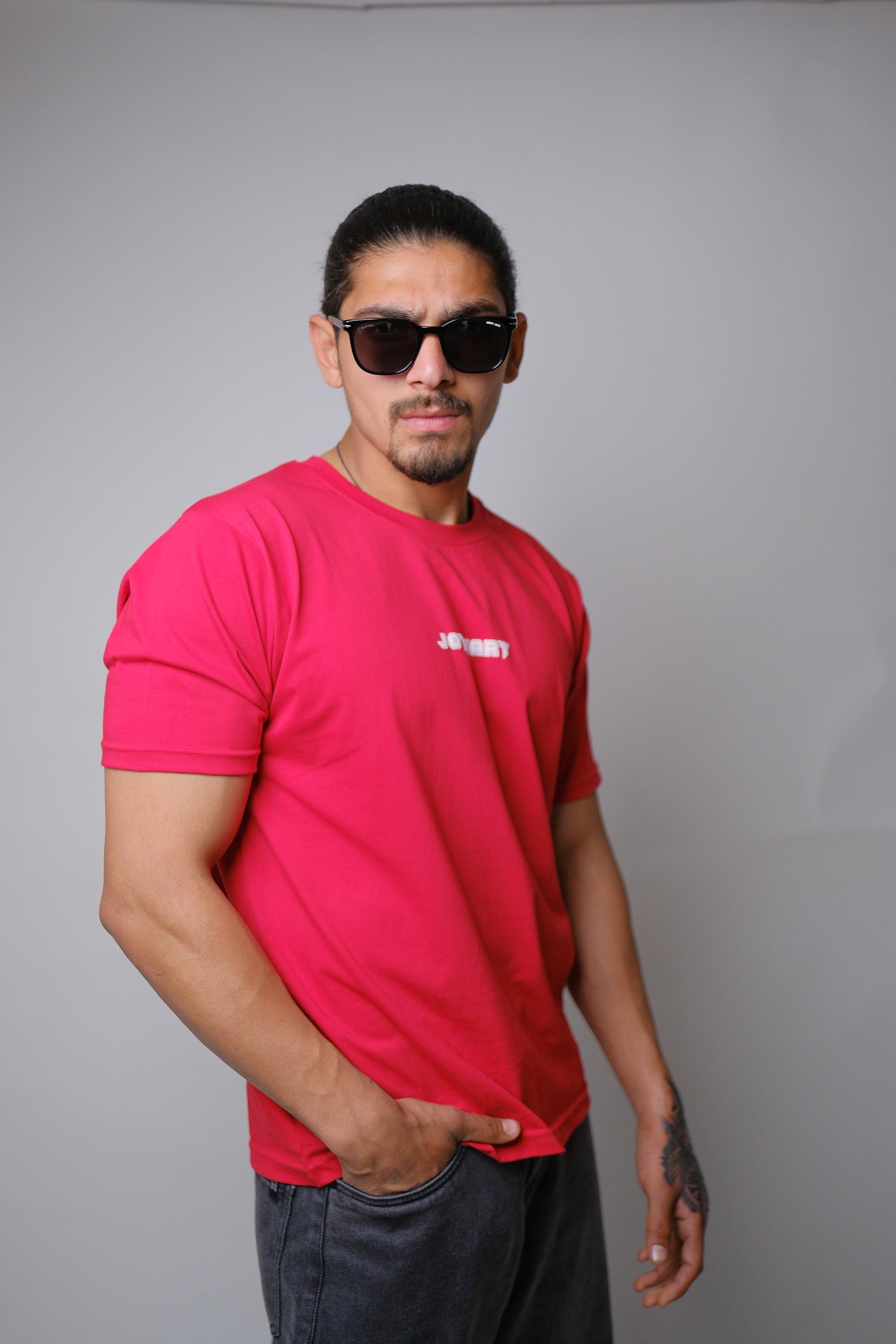 JOYKART RED ROUND NECK SLIM FIT MEN'S T-SHIRT