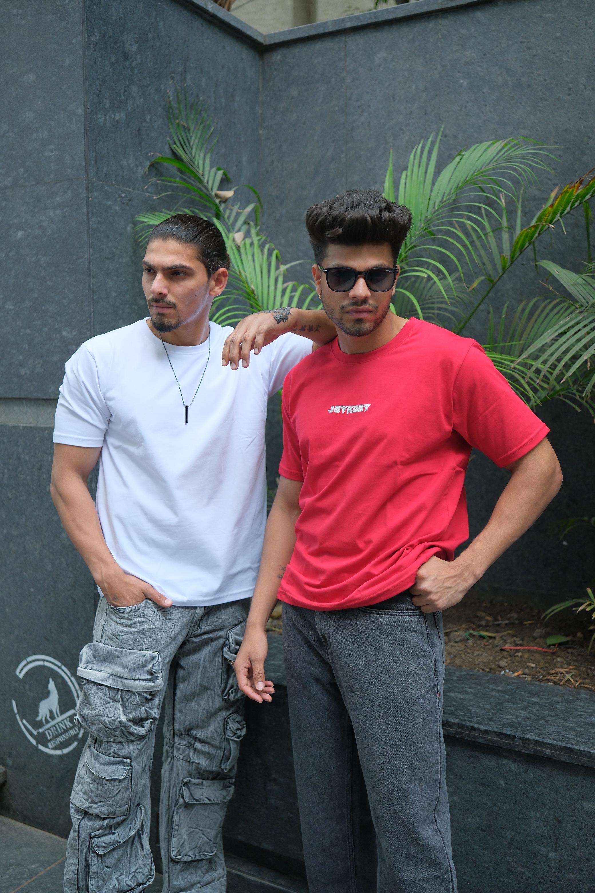 WHITE & RED ROUND NECK SLIM FIT MEN'S T-SHIRT COMBO