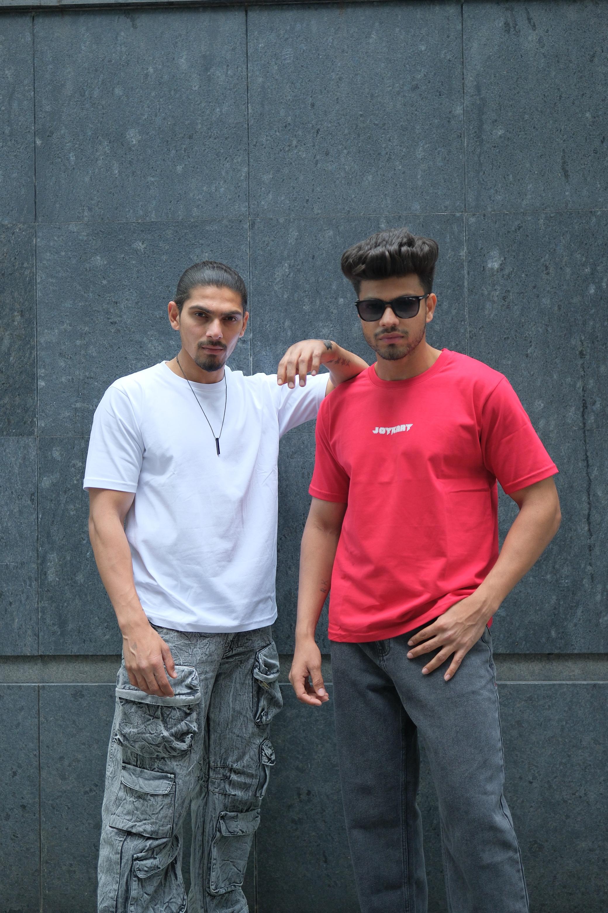 WHITE & RED ROUND NECK SLIM FIT MEN'S T-SHIRT COMBO