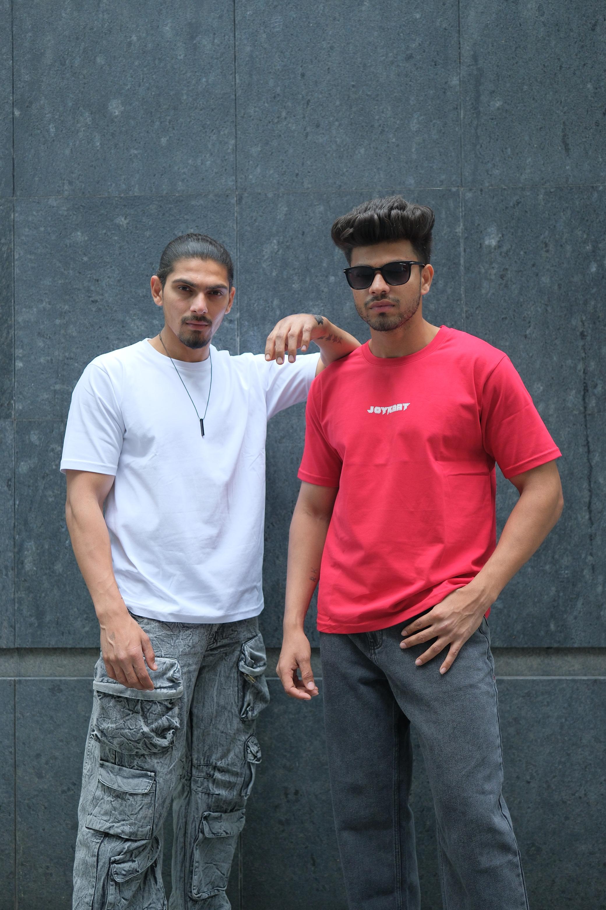 WHITE & RED ROUND NECK SLIM FIT MEN'S T-SHIRT COMBO