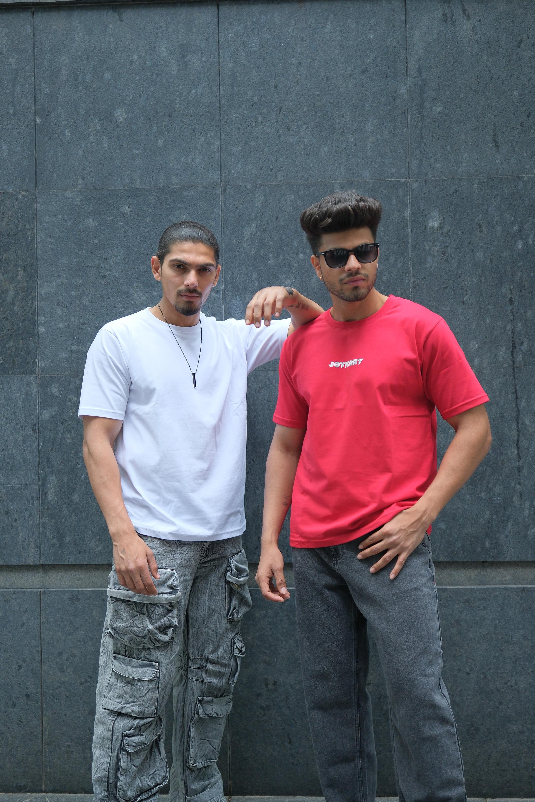 WHITE & RED ROUND NECK SLIM FIT MEN'S T-SHIRT COMBO