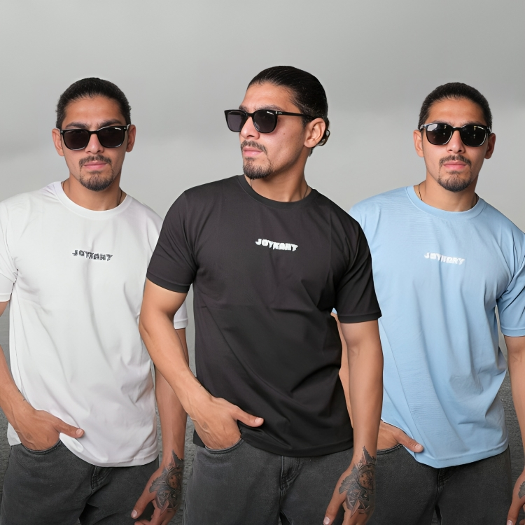 JOYKART ROUND NECK SLIM FIT MEN'S T-SHIRT ( White, Black, Light Blue )