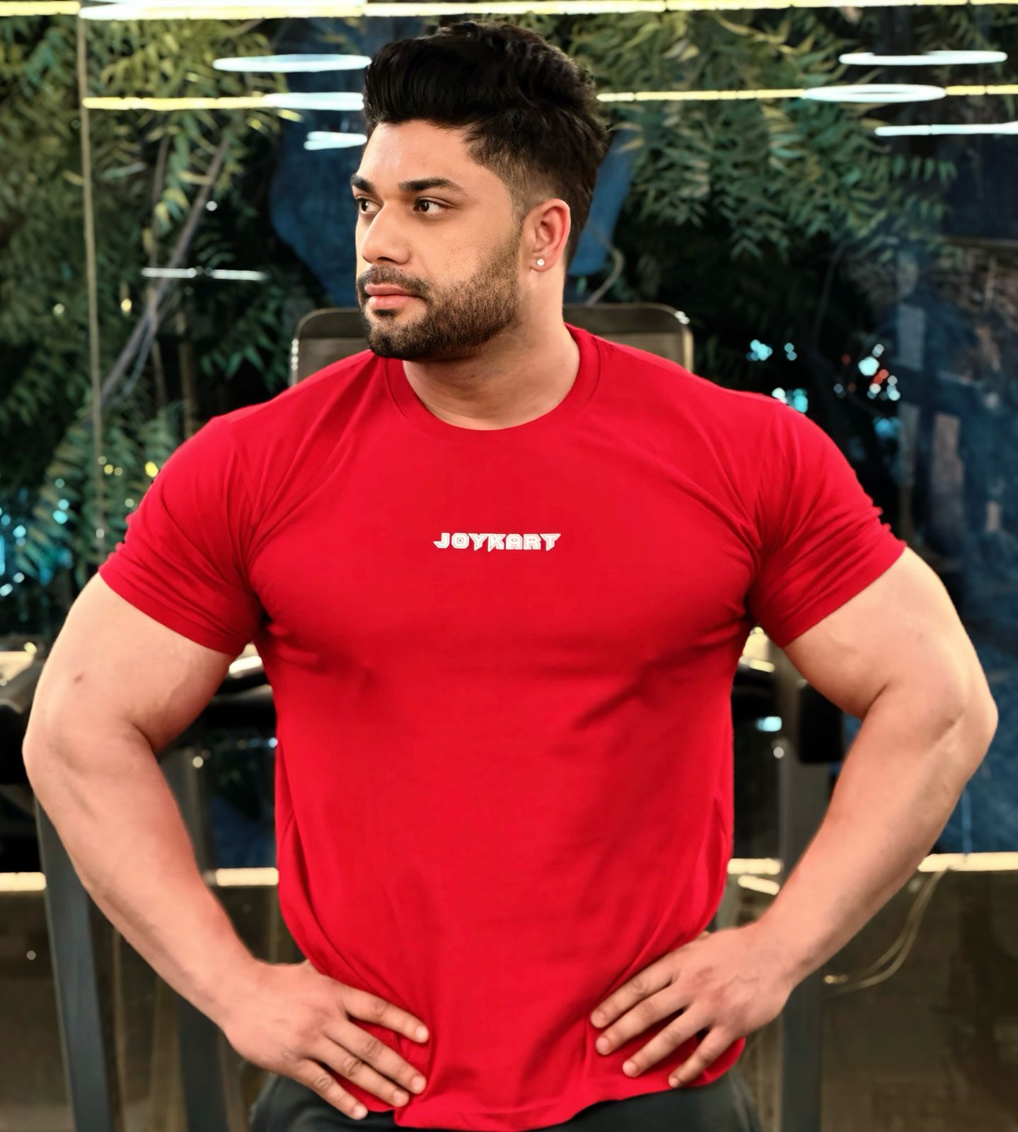 JOYKART RED ROUND NECK GYM FIT MEN'S T-SHIRT