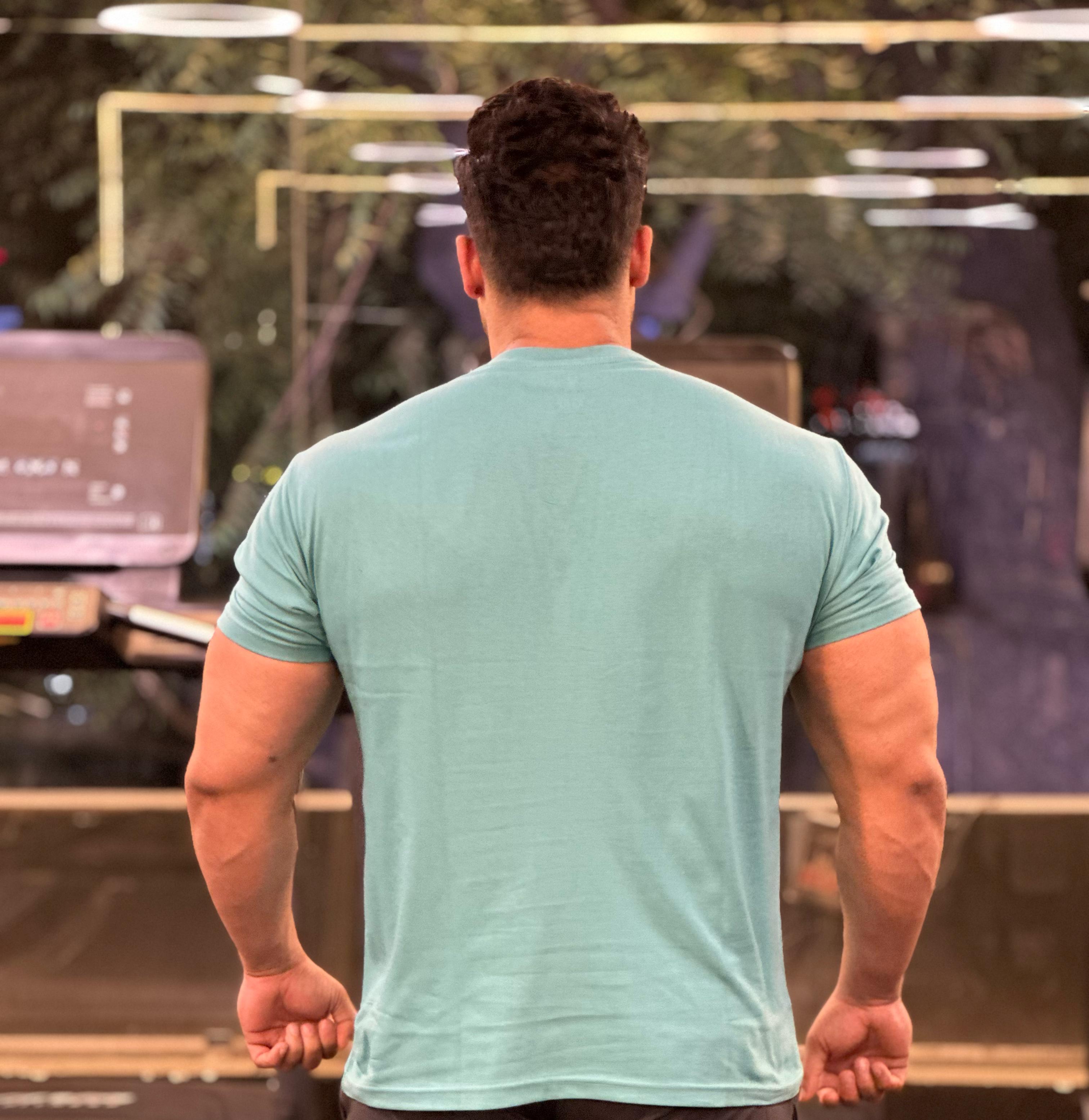 JOYKART SEA GREEN ROUND NECK GYM FIT MEN'S T-SHIRT