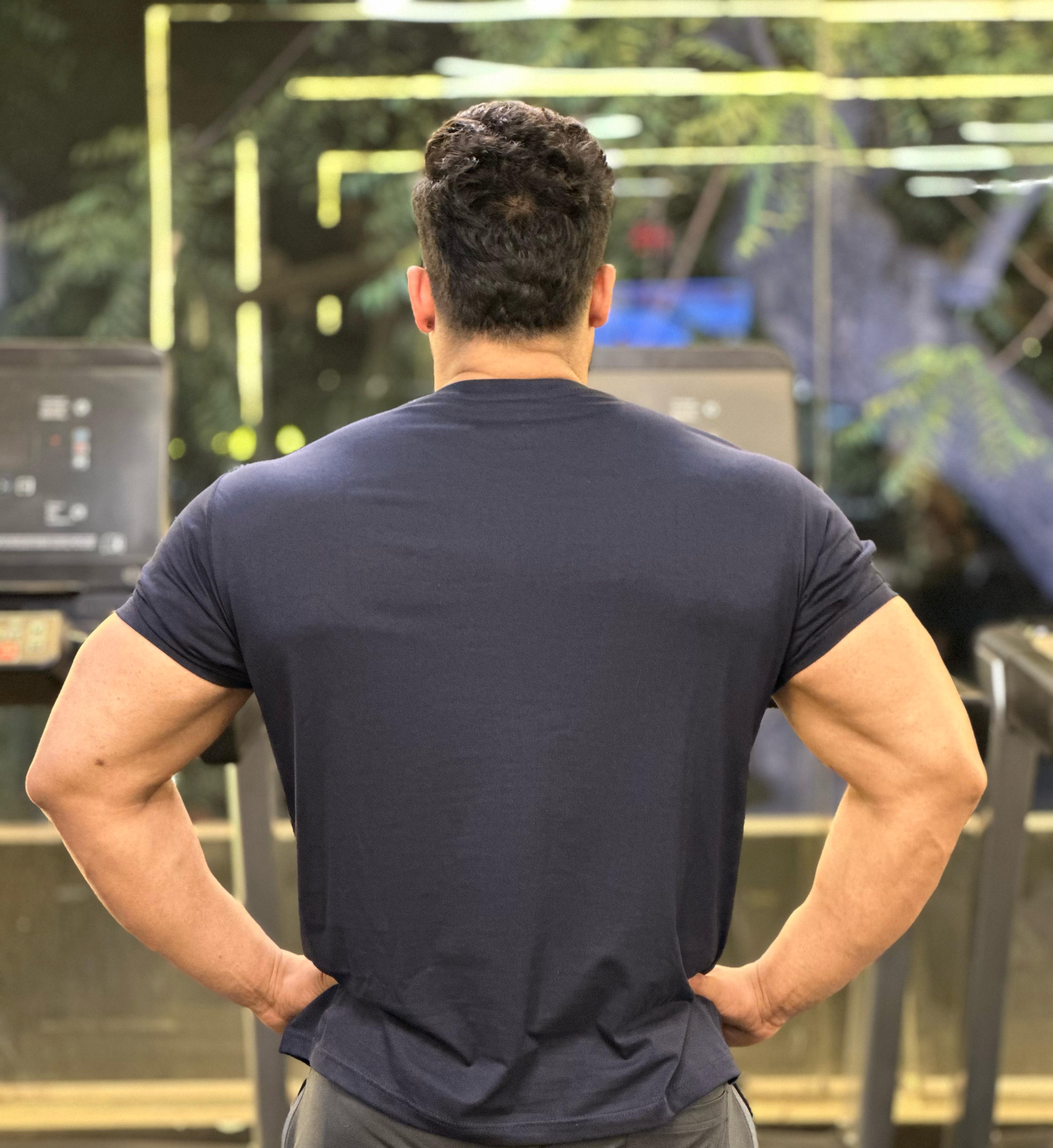 JOYKART DARK BLUE ROUND NECK GYM FIT MEN'S T-SHIRT