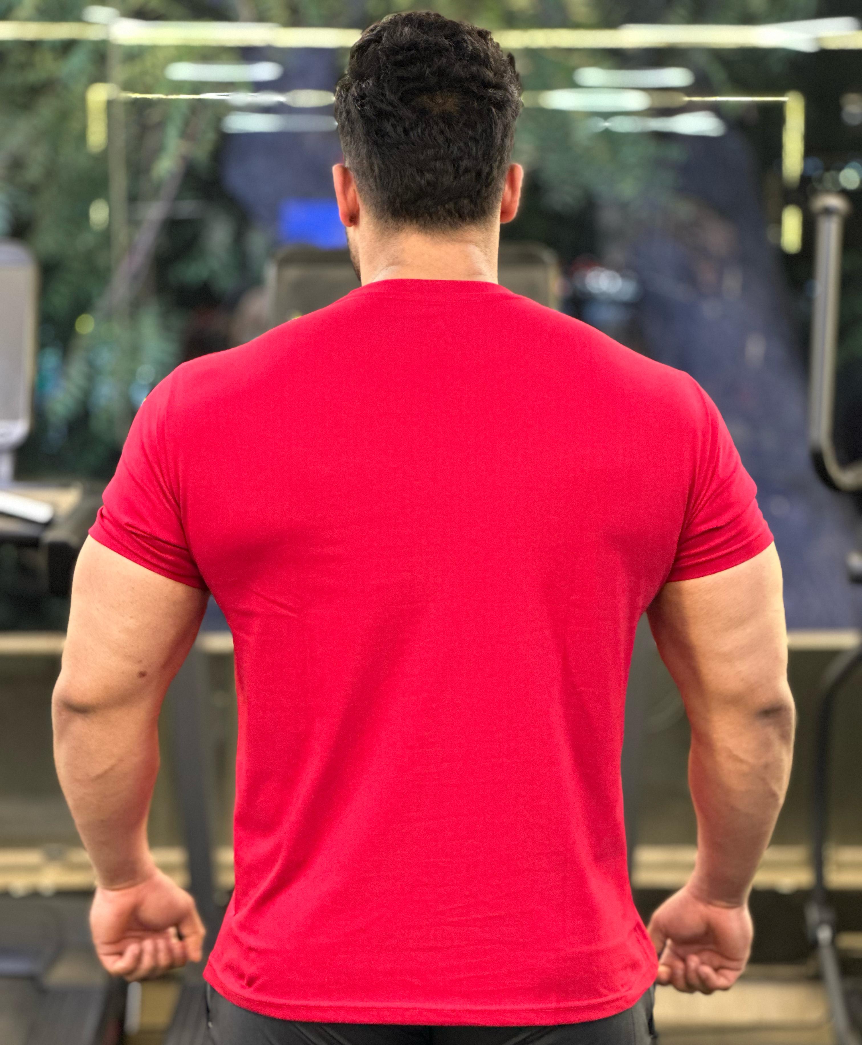 JOYKART RED ROUND NECK GYM FIT MEN'S T-SHIRT