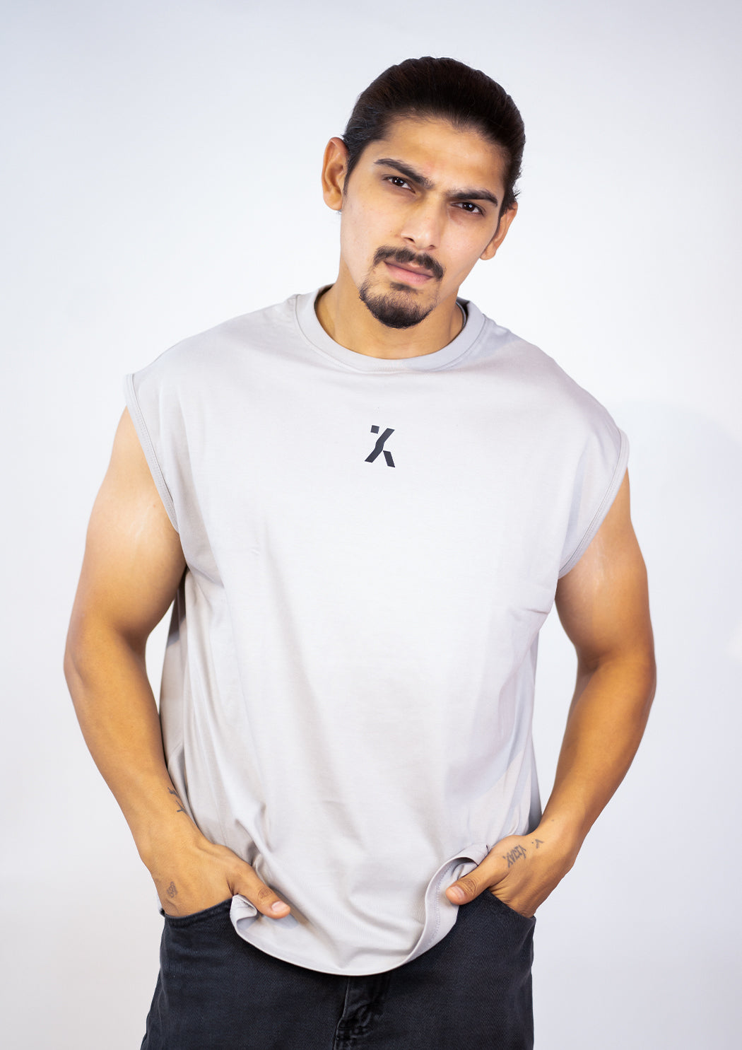 Plain Light Grey Cap Sleeves T-shirt