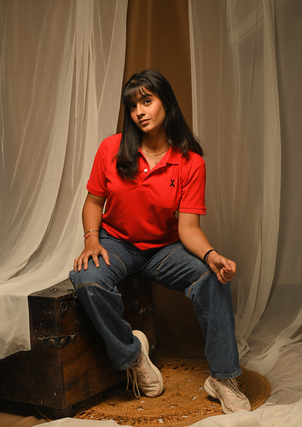 Women Red Polo T-shirt