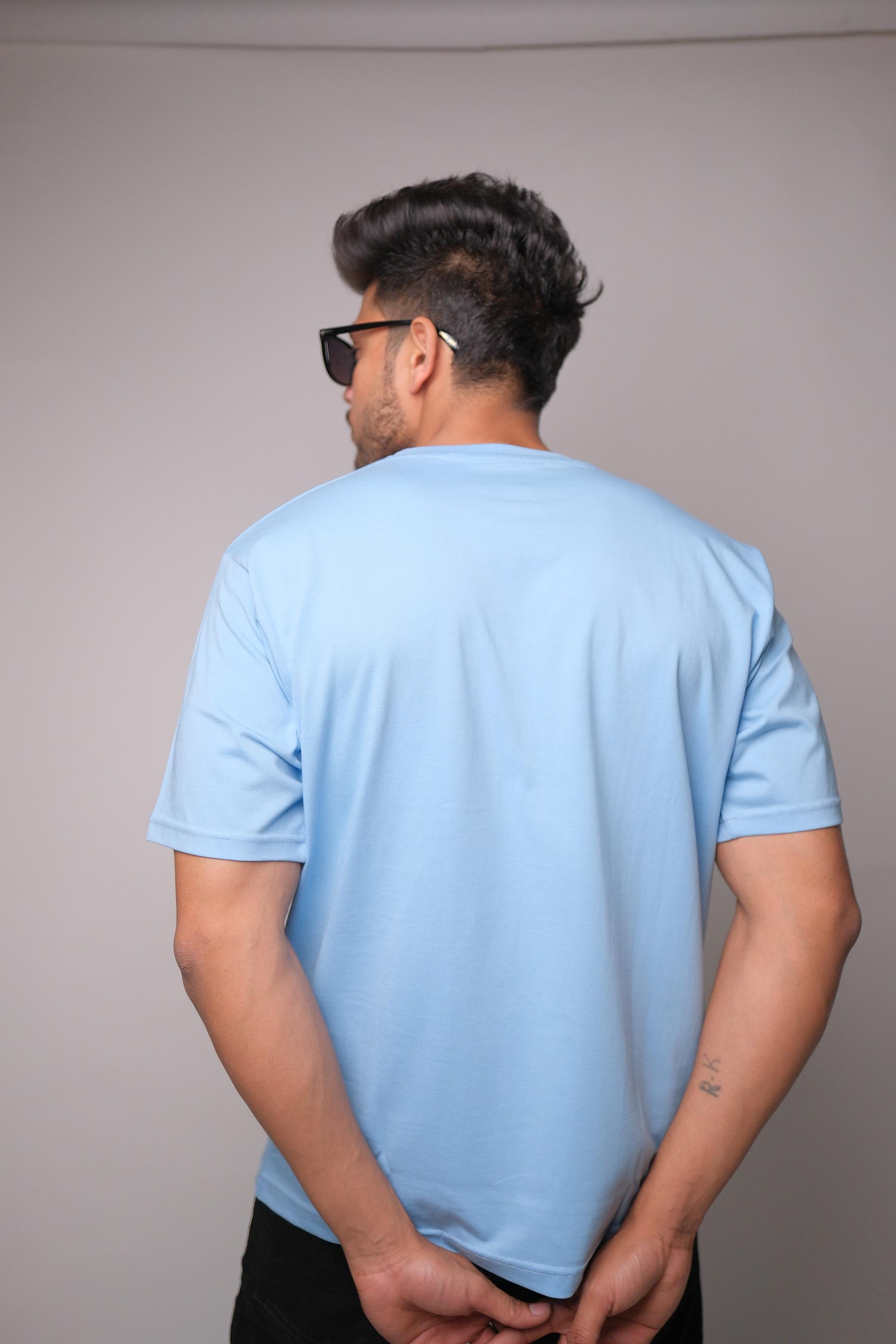 SKY BLUE ROUND NECK SLIM FIT MEN'S T-SHIRT