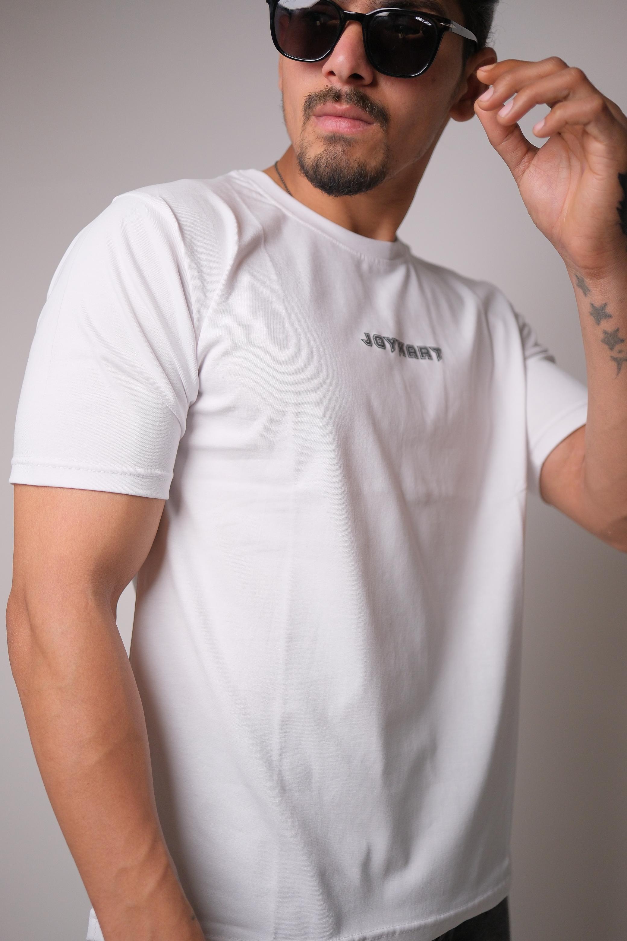 JOYKART WHITE ROUND NECK SLIM FIT MEN'S T-SHIRT